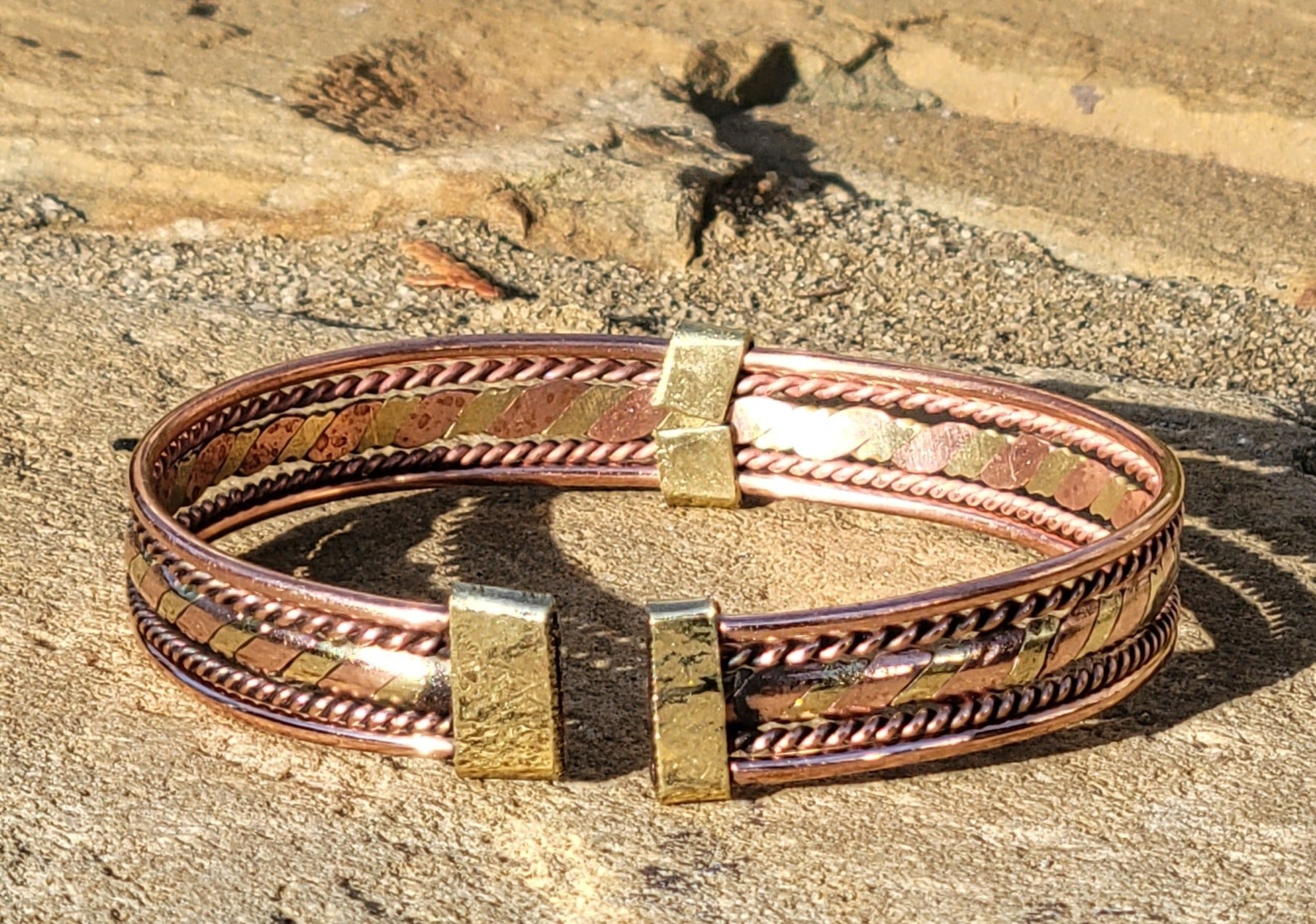 Flat Twist Brass & Copper Unisex Bracelet