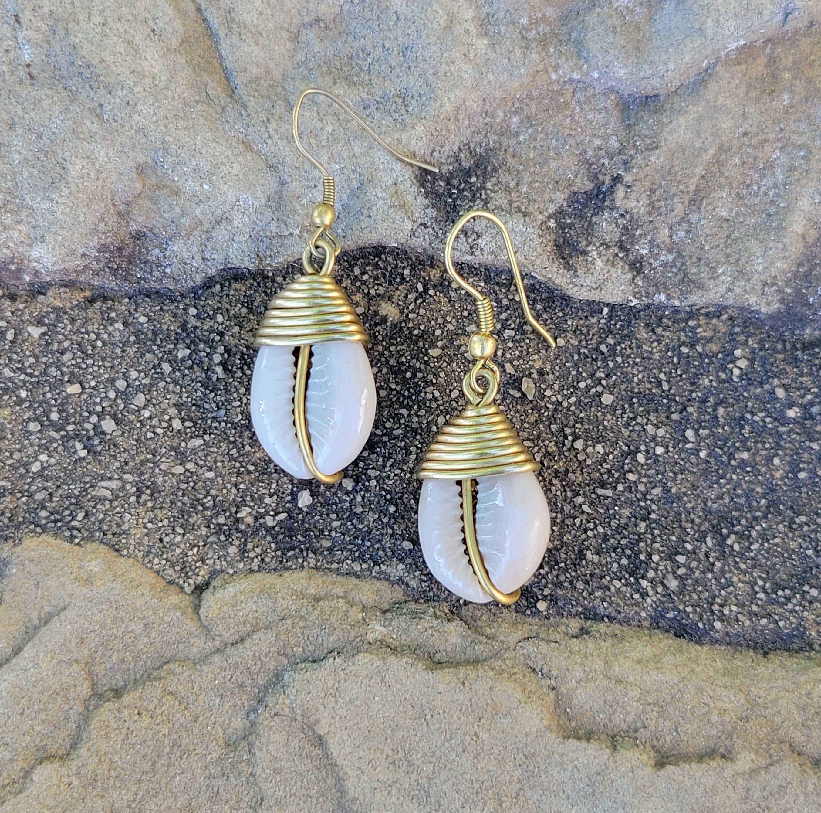 Single Cowrie Shell Drop Earrings