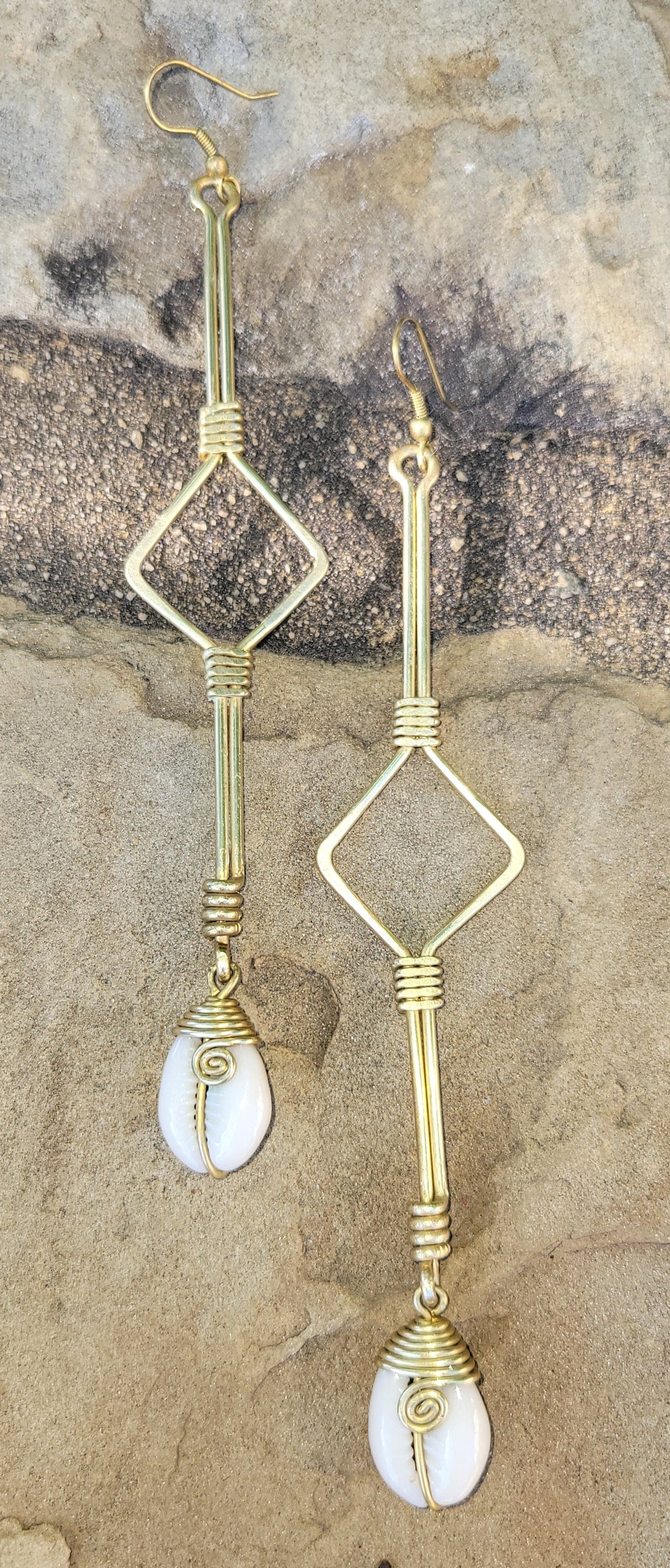 Geometric Cowrie Drop Earrings