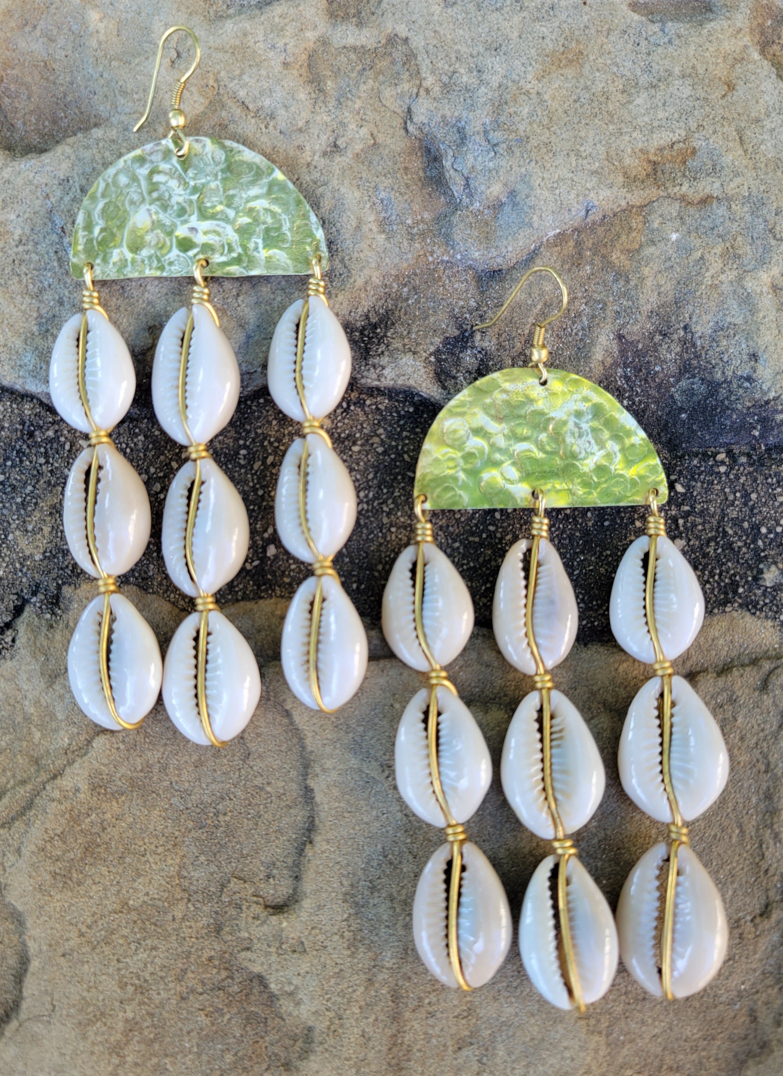 Hammered Cowrie Shell Curtain Earrings