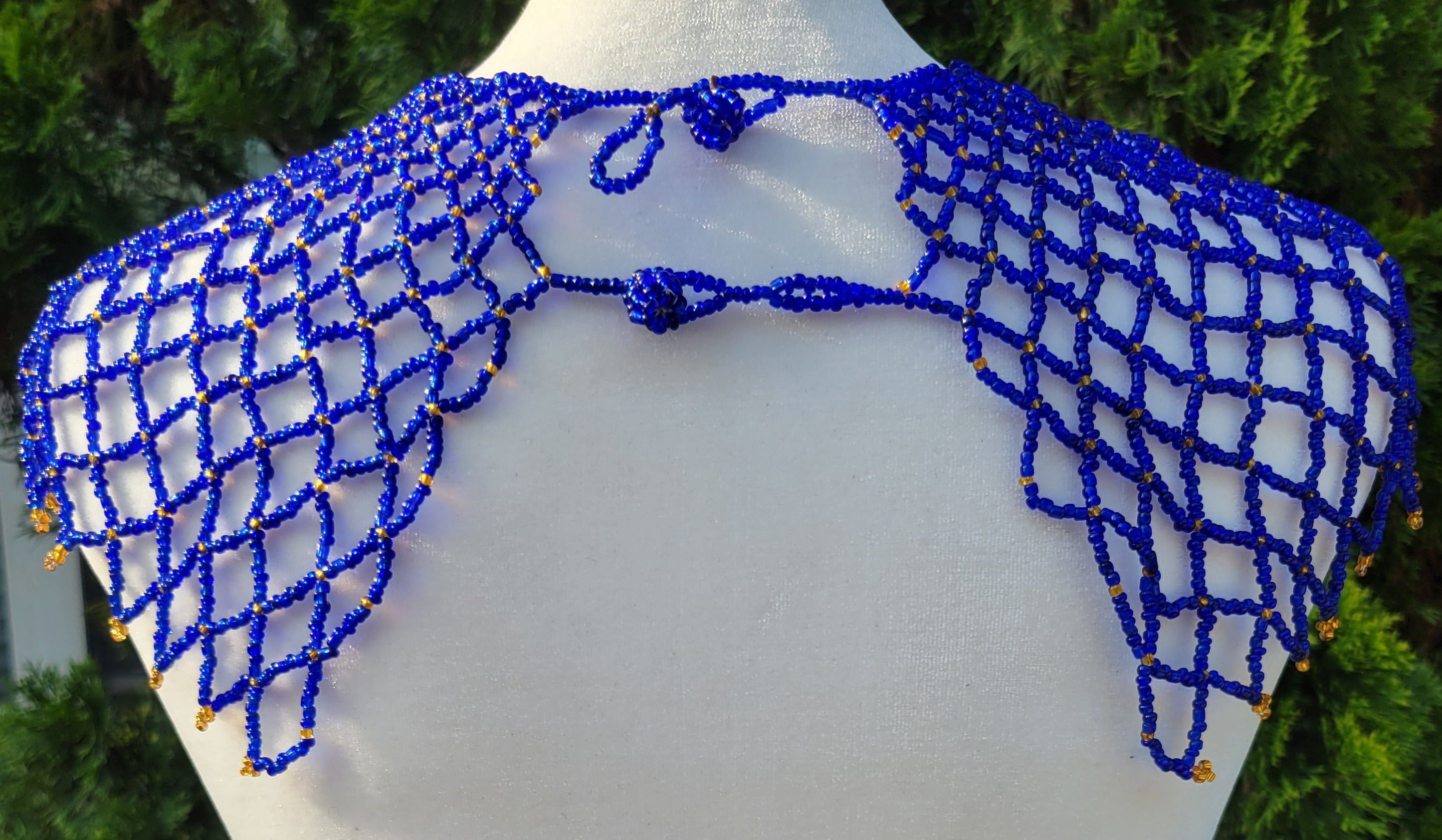 Blue & Gold Beaded Collar Necklace