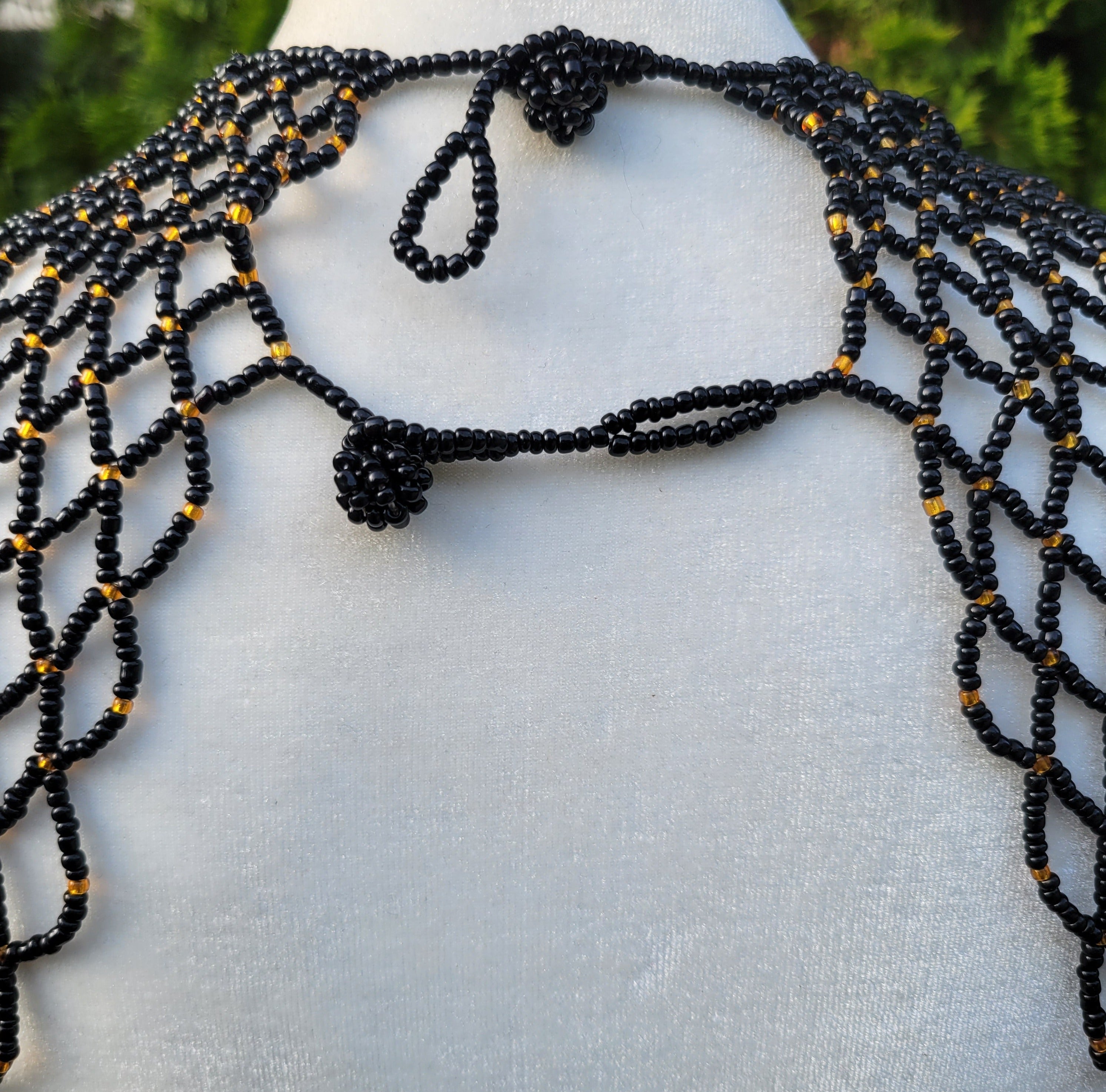 Black & Gold Beaded Collar Necklace