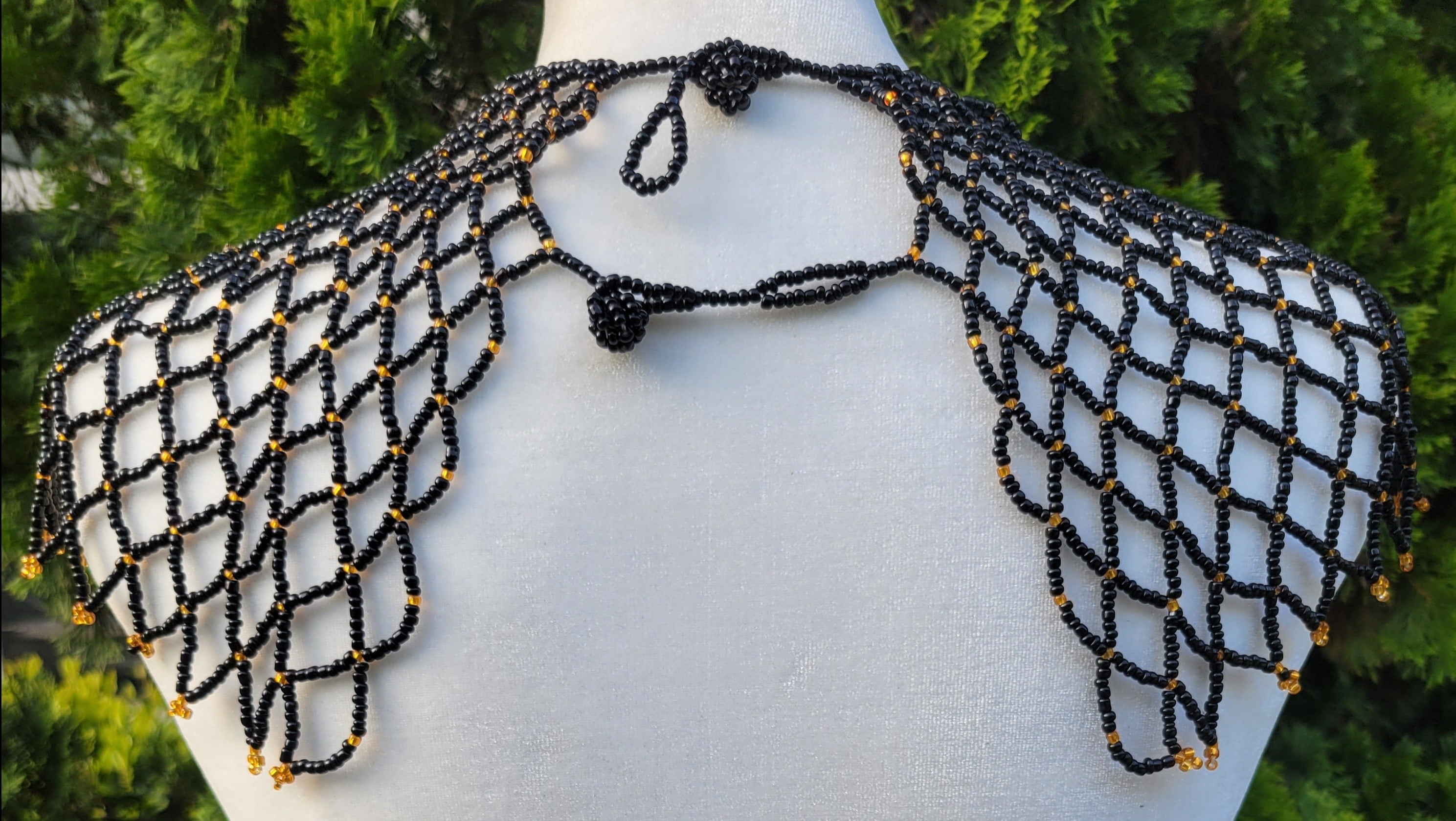 Black & Gold Beaded Collar Necklace