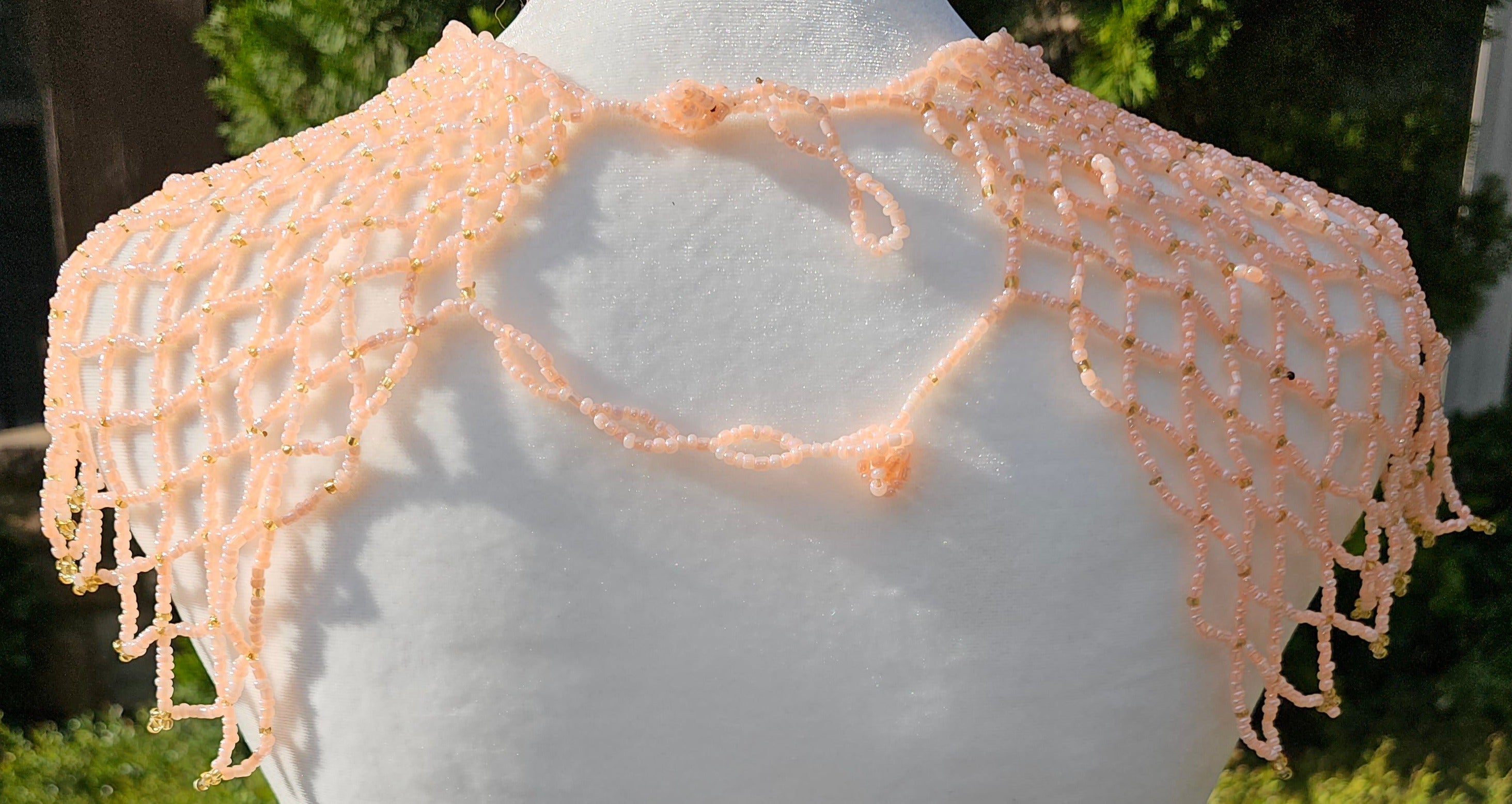 Soft Pink Beaded Collar Necklace