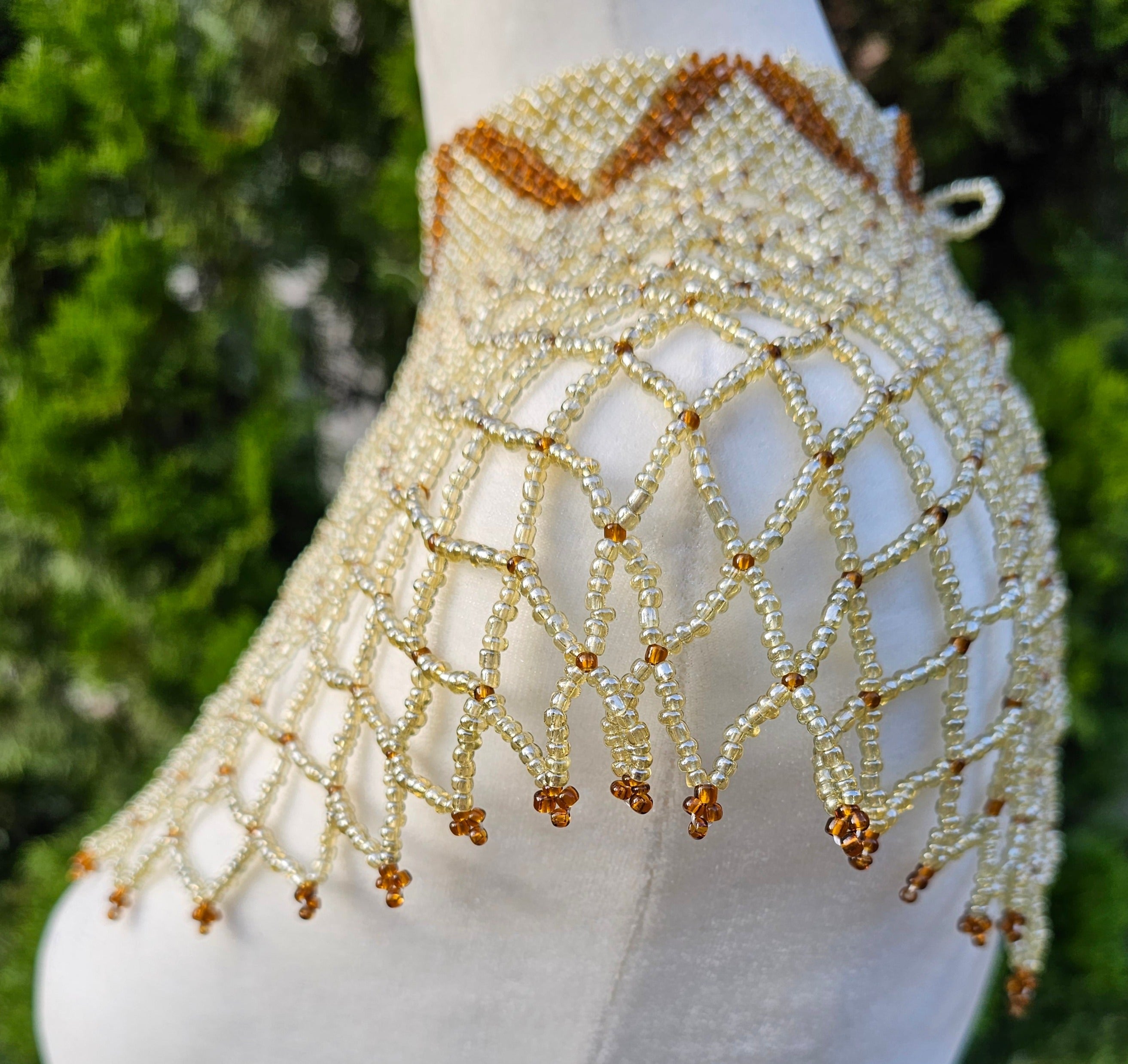 High Neck Taupe Beaded Collar Necklace