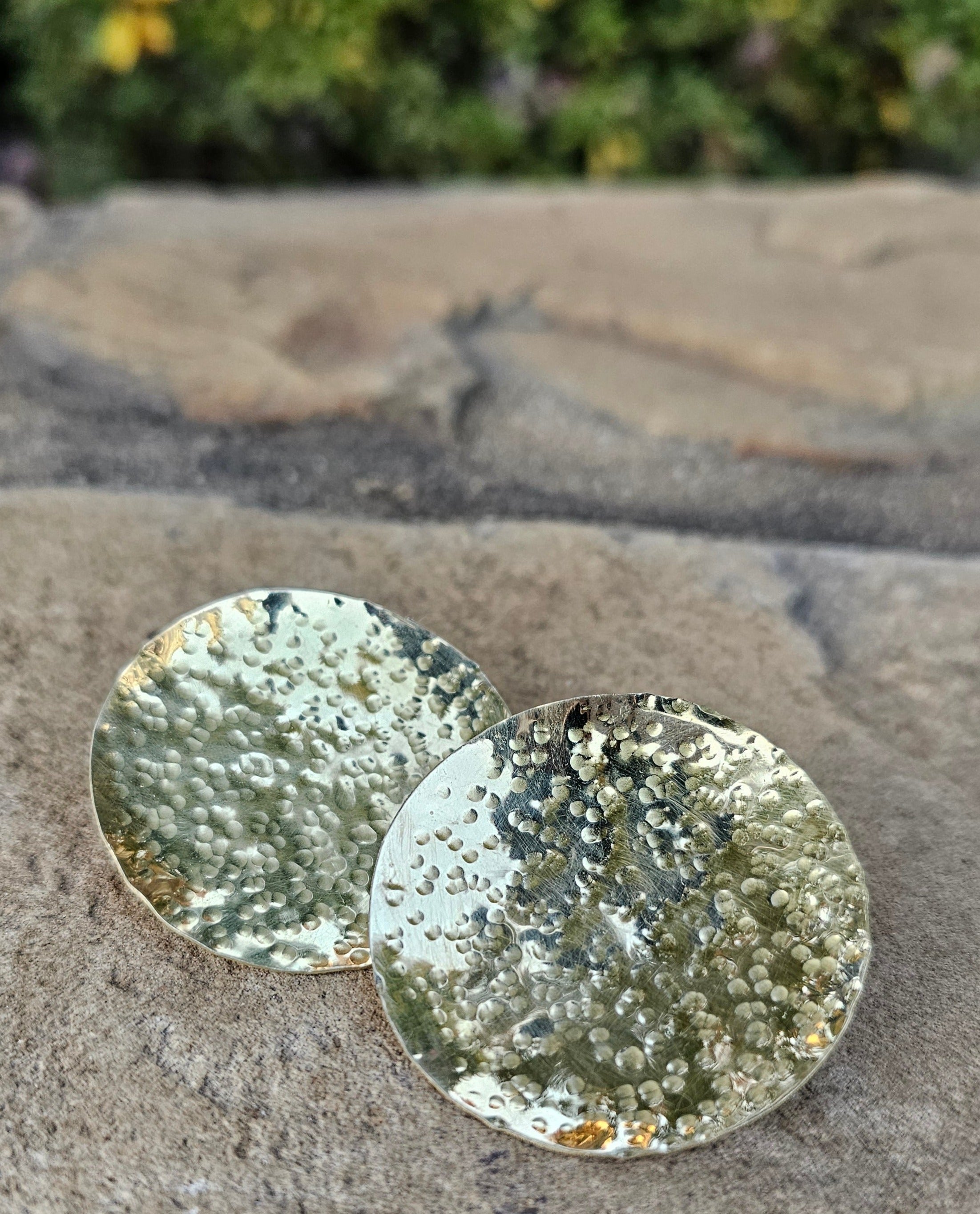 Large Hammered Disc Brass Earrings