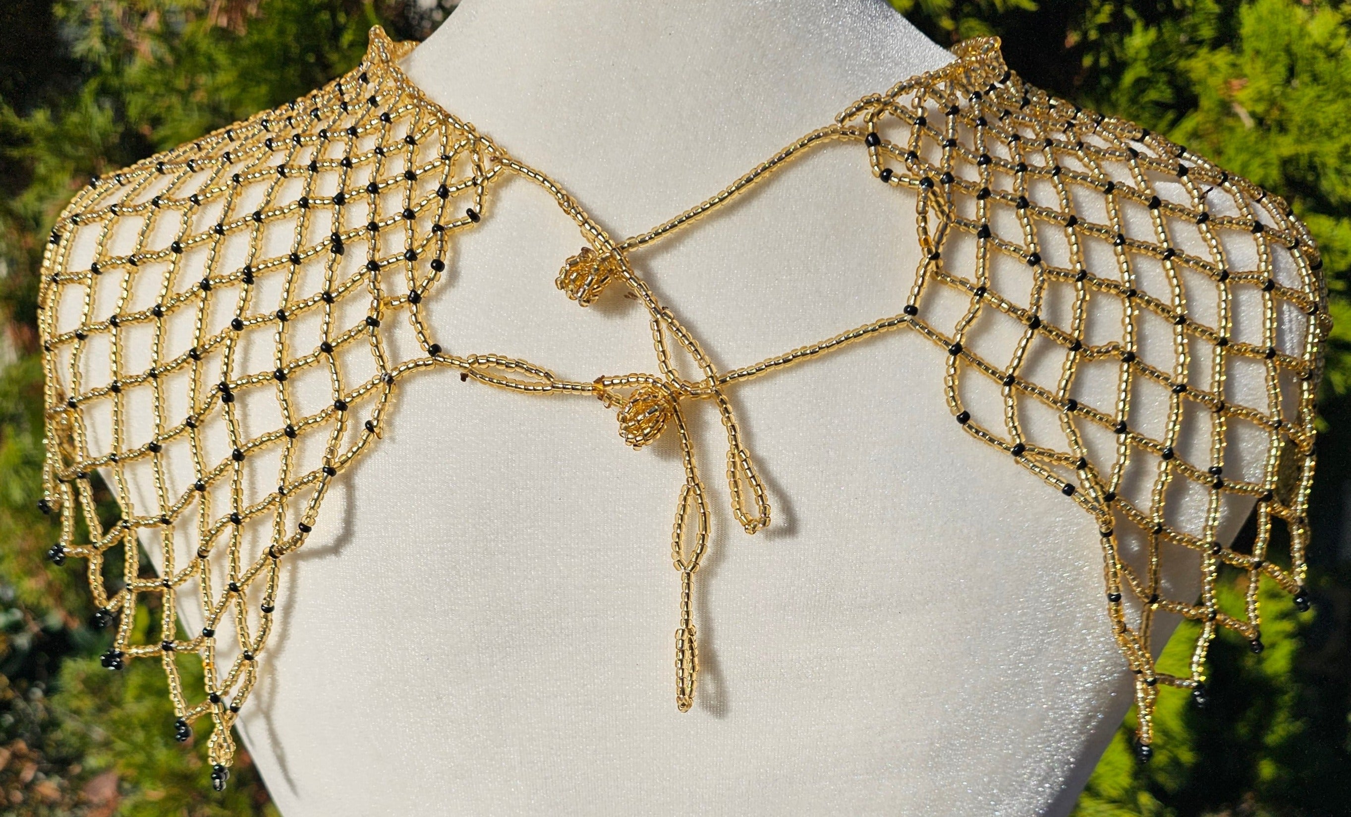 Light Gold & Black Beaded Collar Necklace