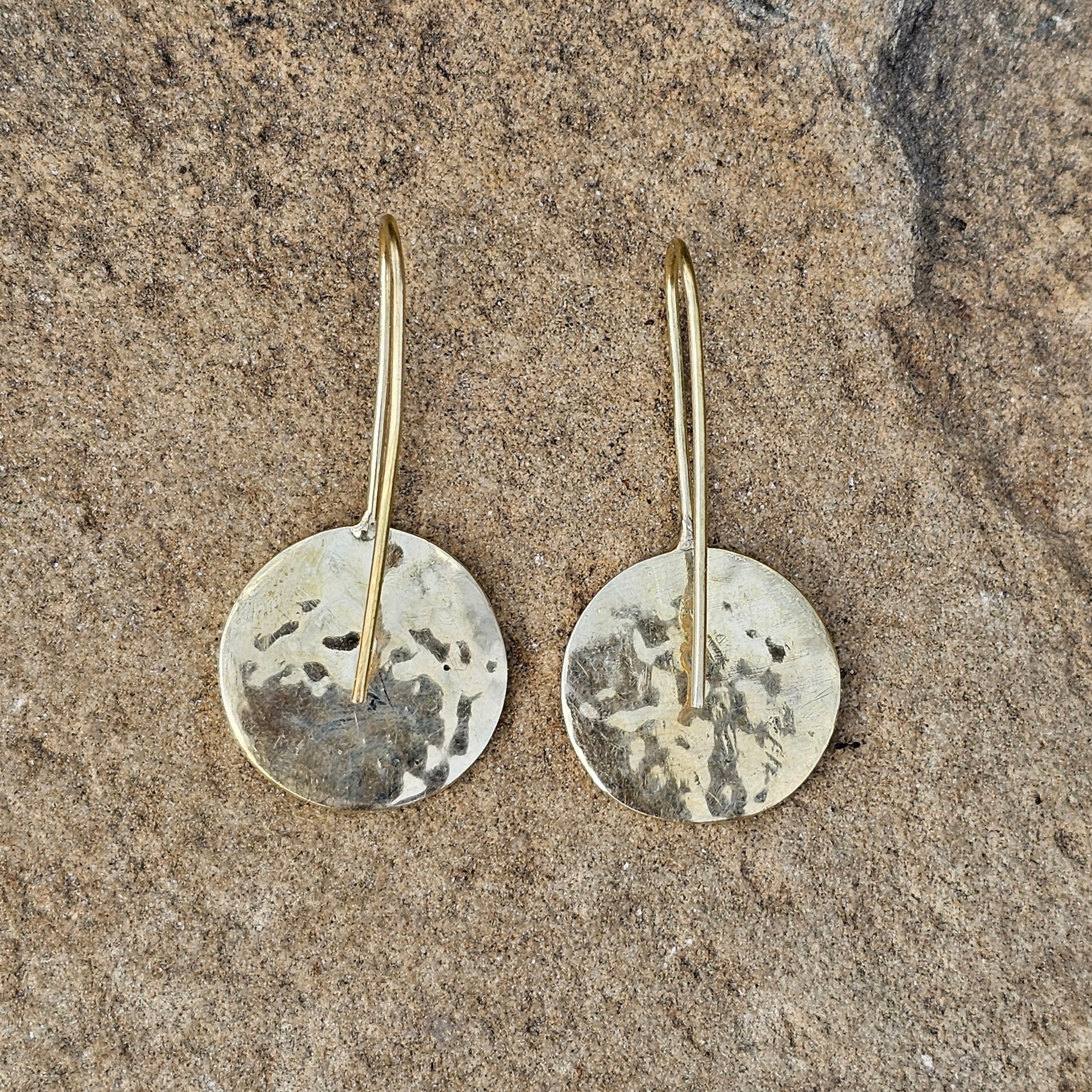 Hammered Circle Threader Brass Earrings