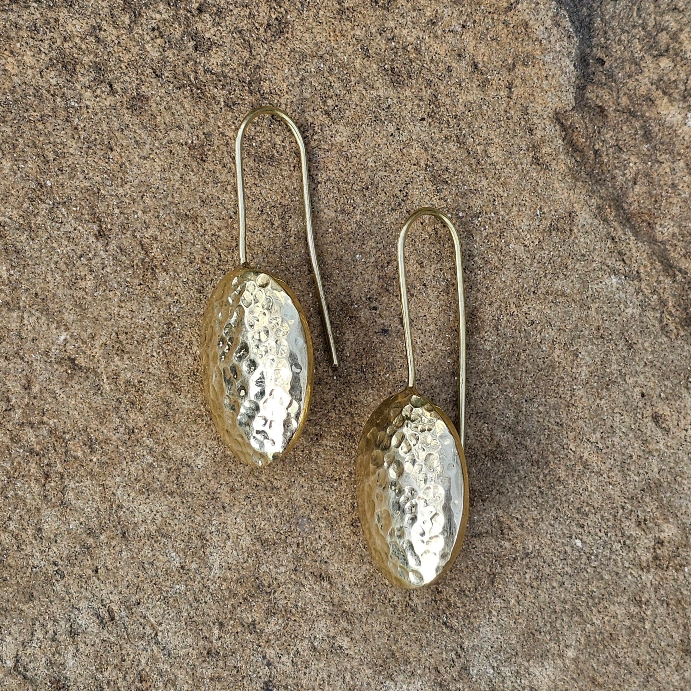 Hammered Oval Threader Brass Earrings