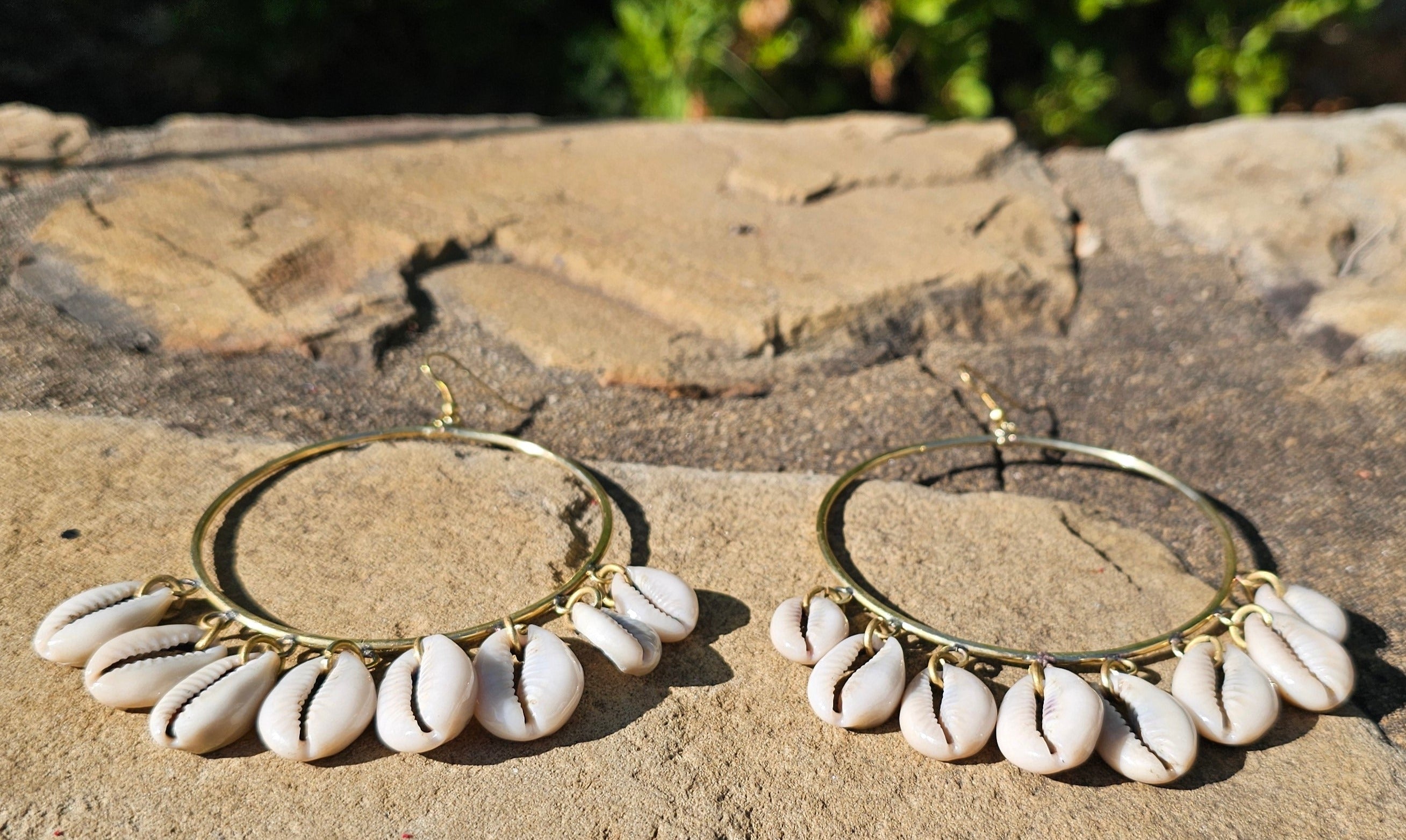 Medium Cascading Cowrie Shell Hoop Earrings