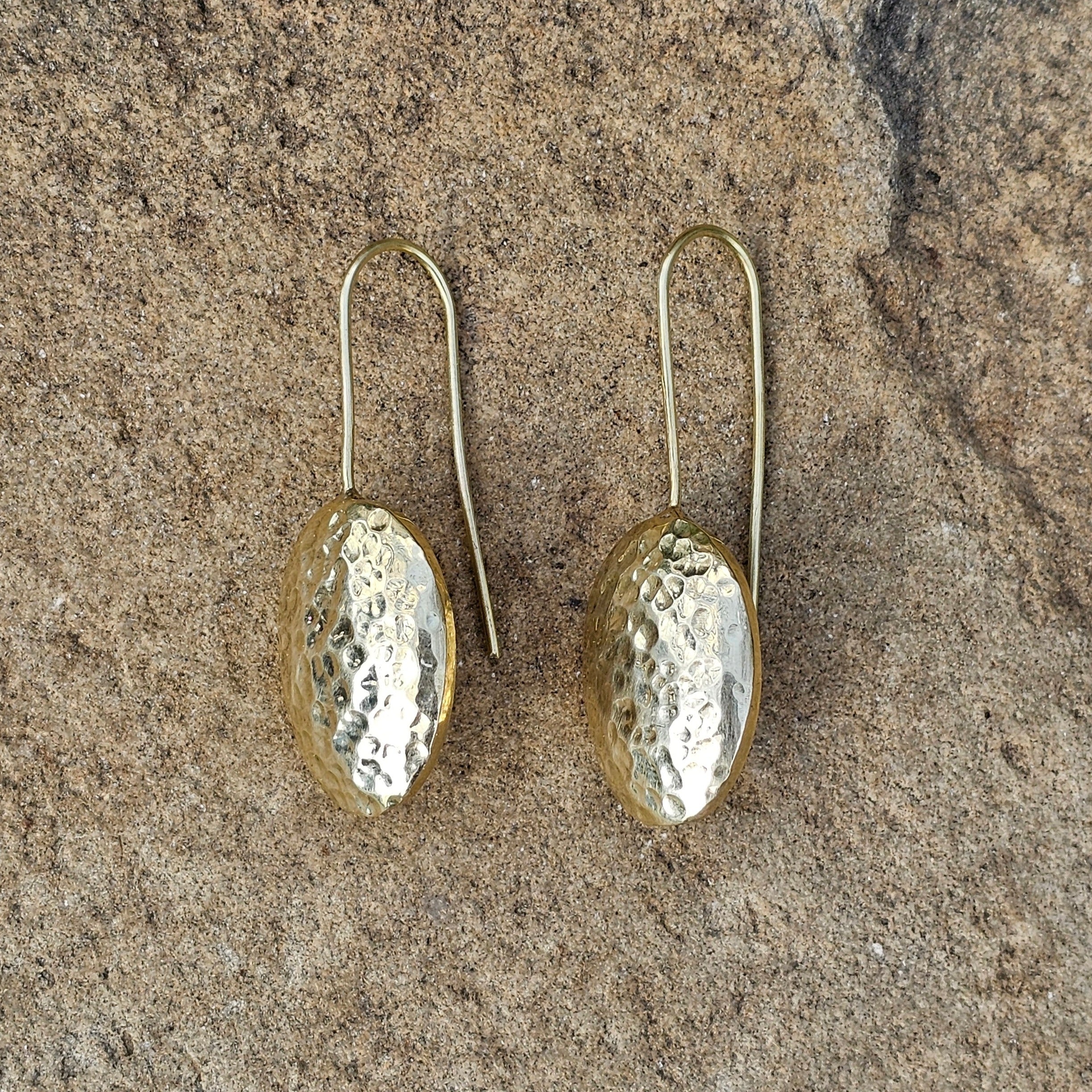 Hammered Oval Threader Brass Earrings