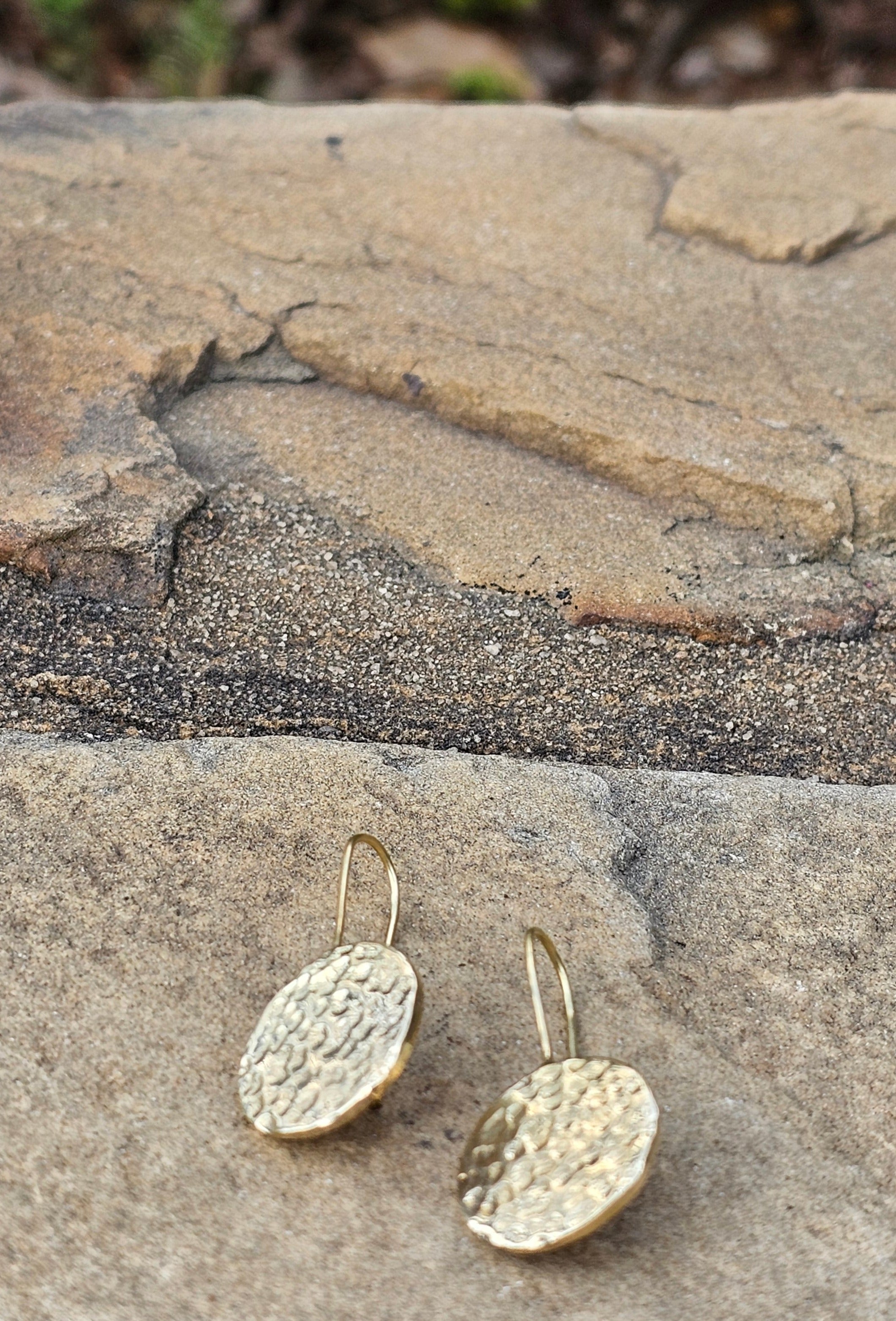 Hammered Circle Threader Brass Earrings