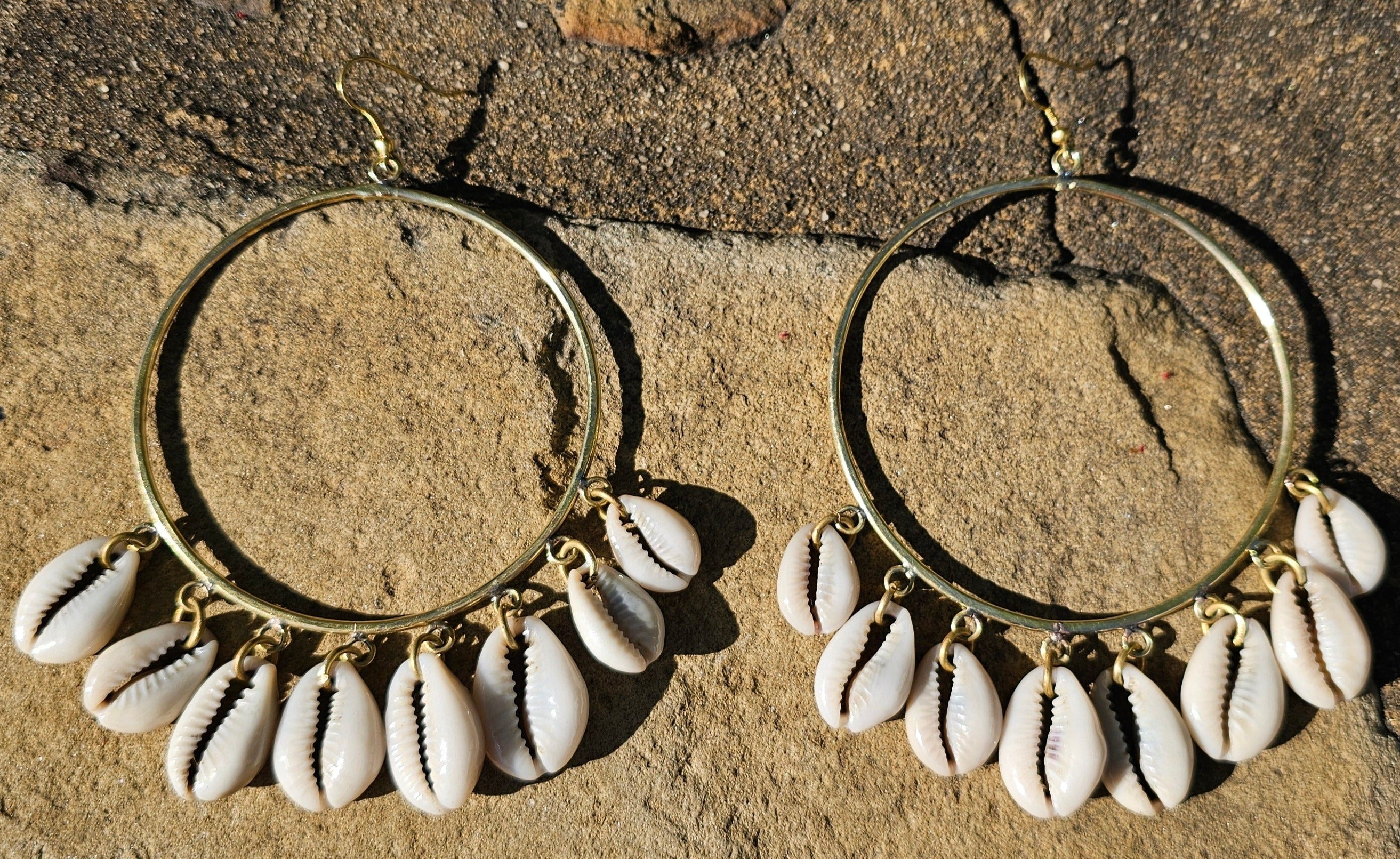 Medium Cascading Cowrie Shell Hoop Earrings