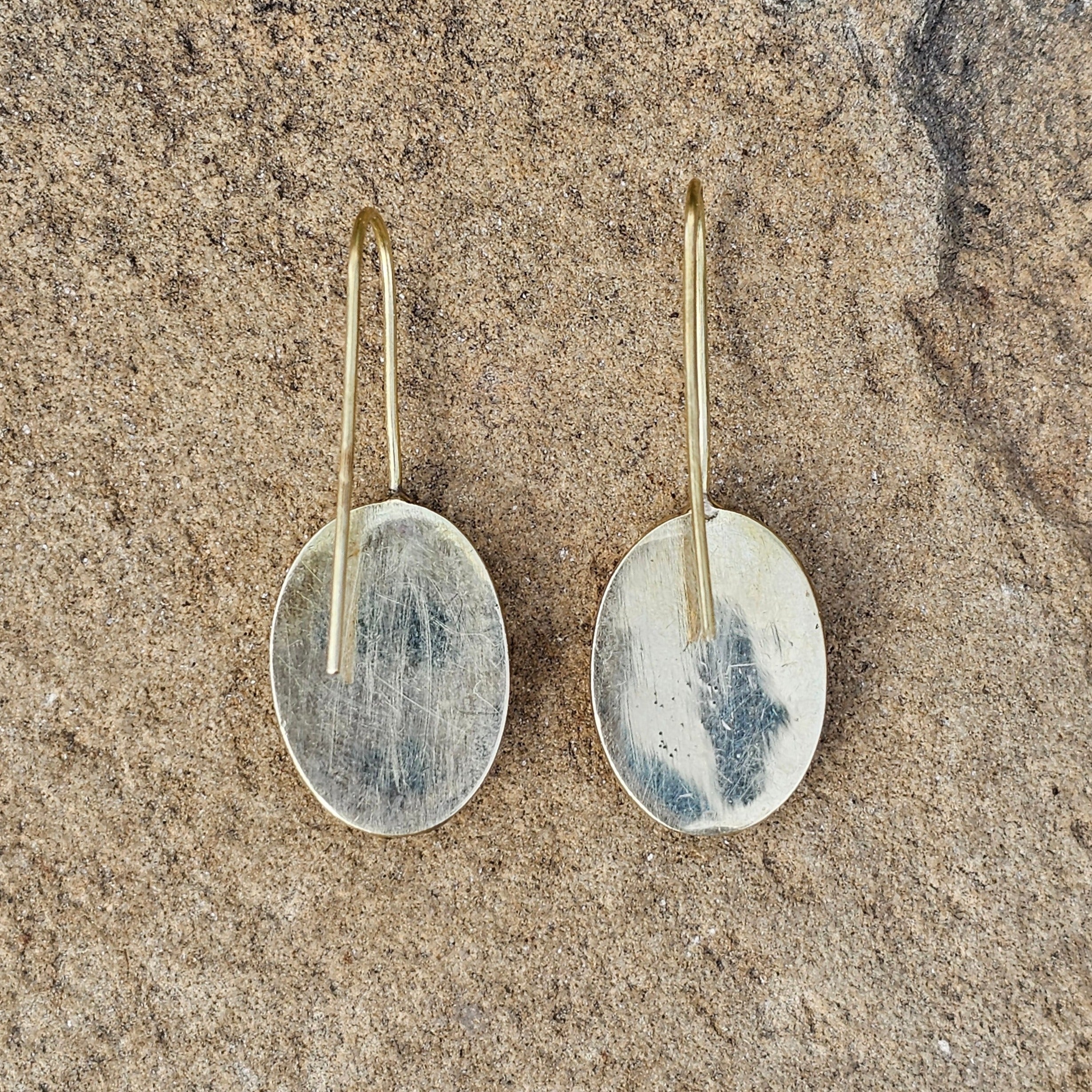 Hammered Oval Threader Brass Earrings