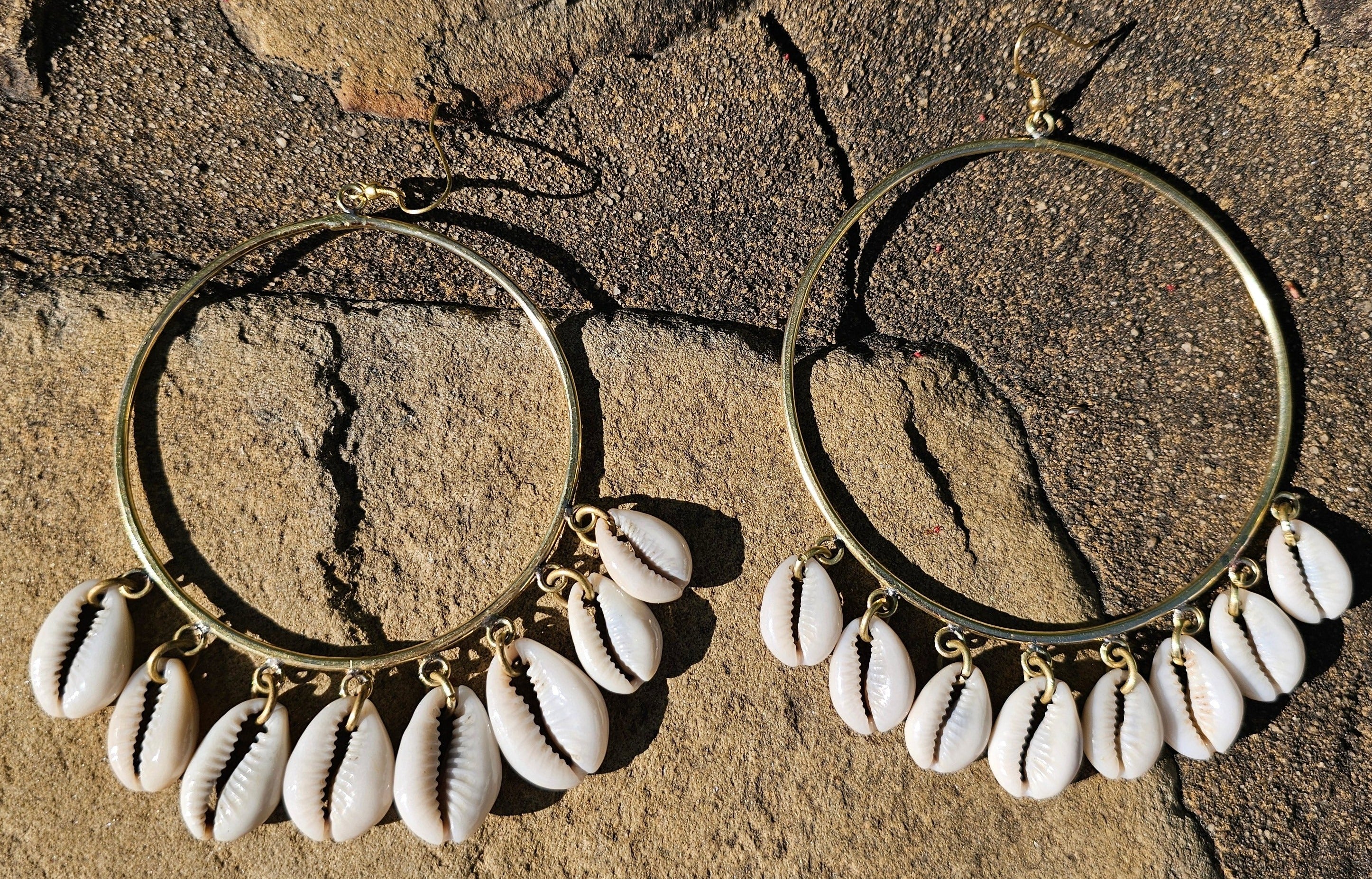 Medium Cascading Cowrie Shell Hoop Earrings