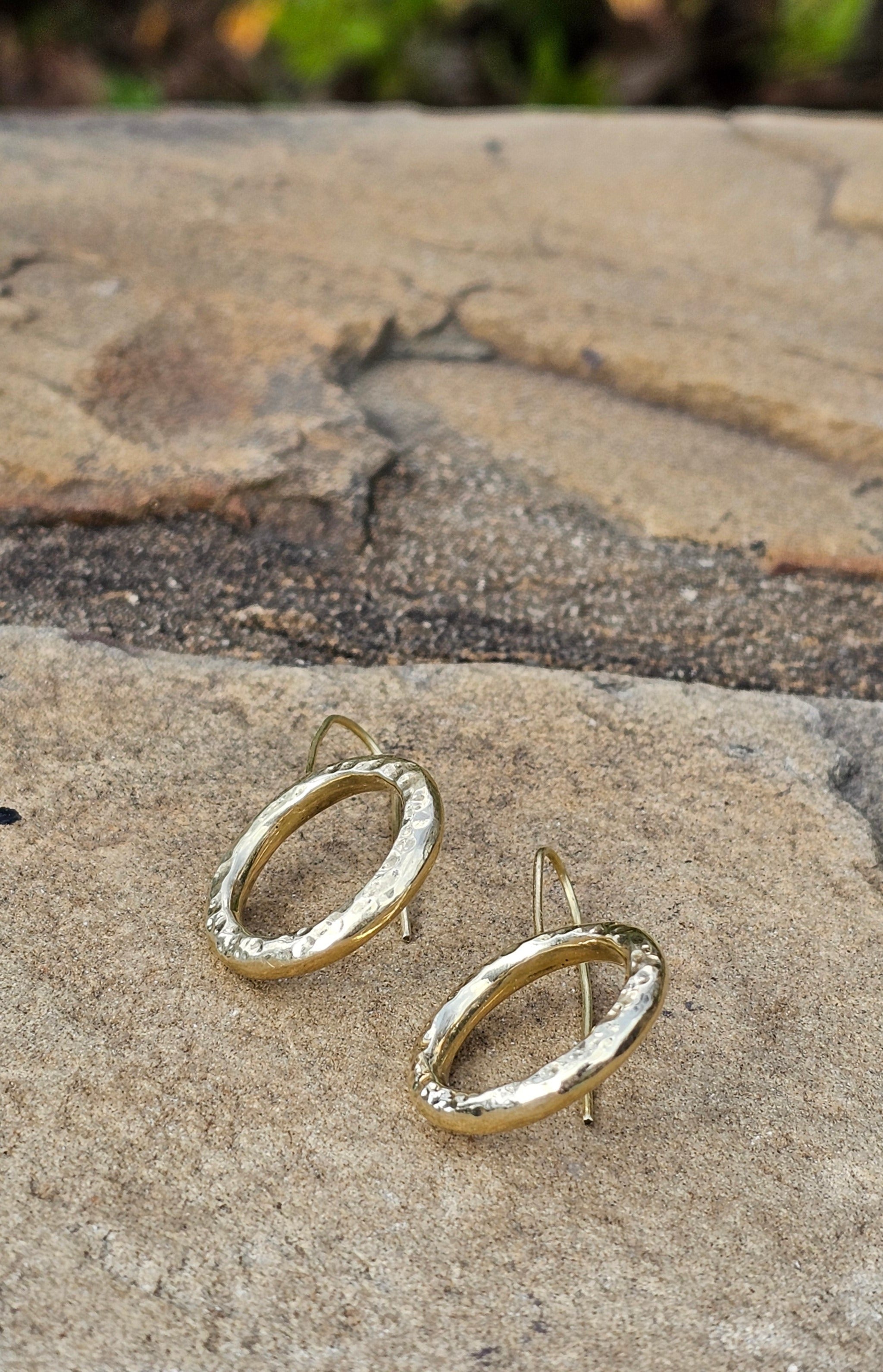 Hammered Halo Threader Brass Earrings