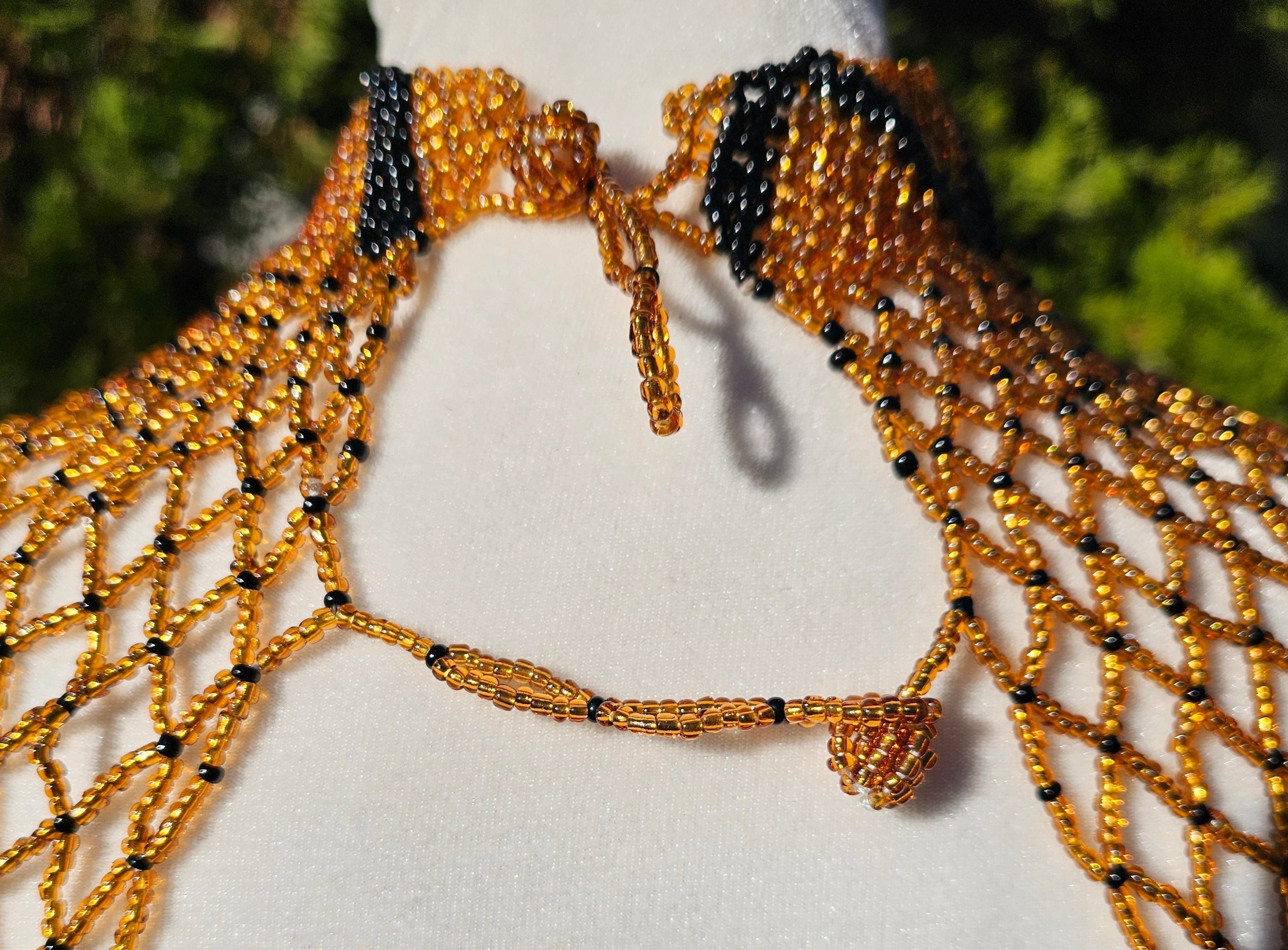 High Neck Gold & Black Beaded Collar Necklace