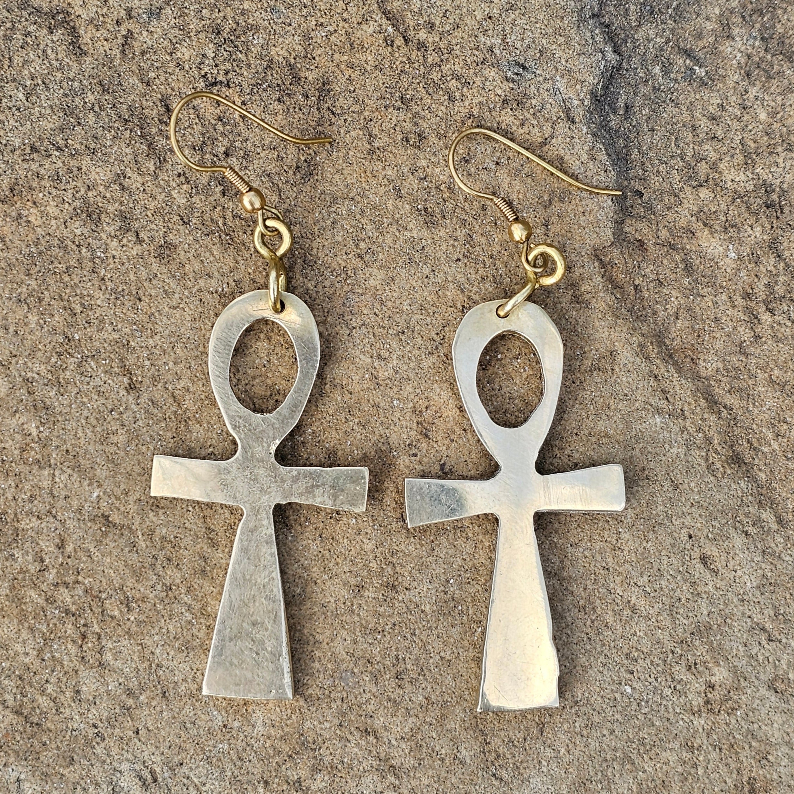 Smooth Ankh Brass Earrings