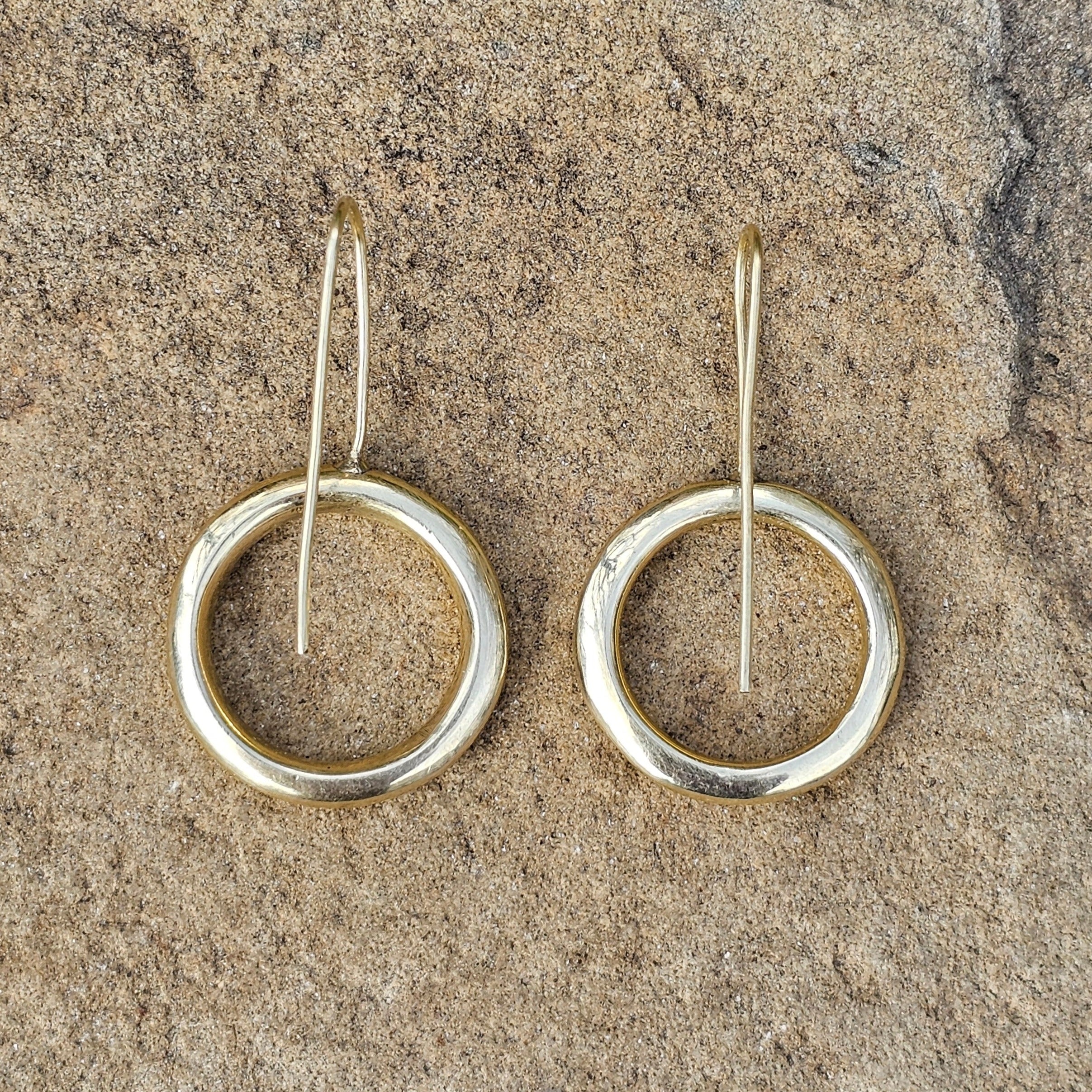 Hammered Halo Threader Brass Earrings