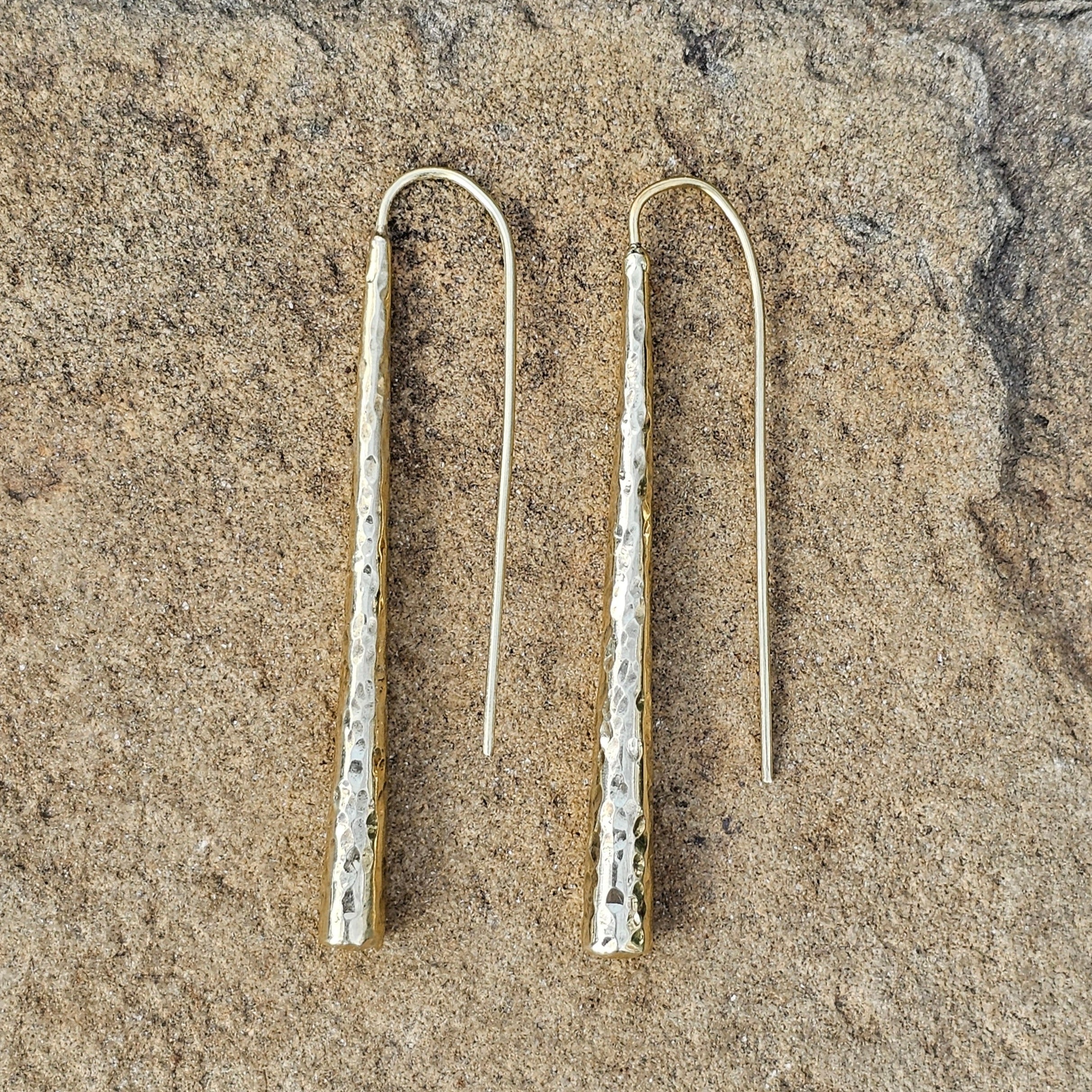 Hammered Peaks Threader Brass Earrings