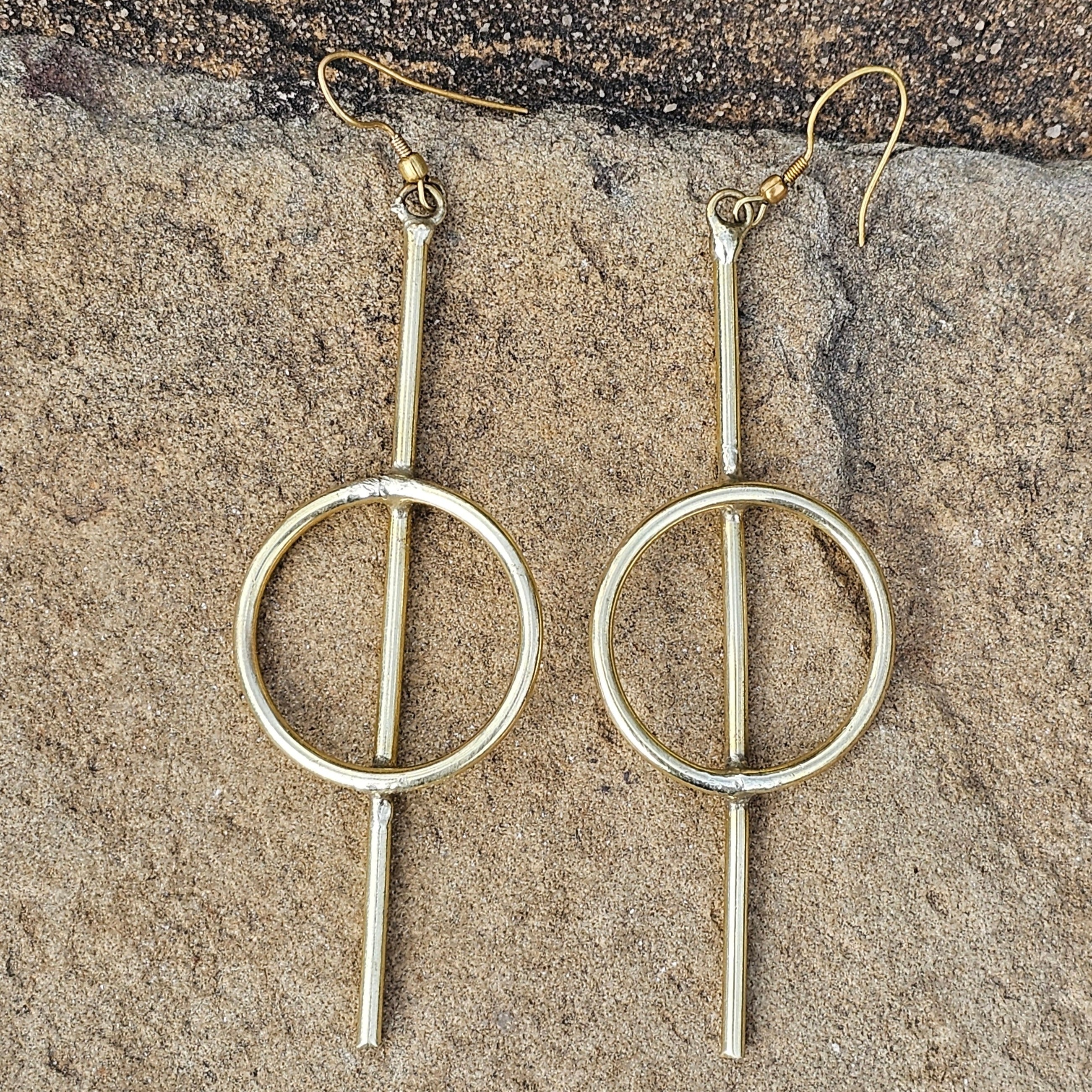 Mid Linear Hoop Brass Earrings