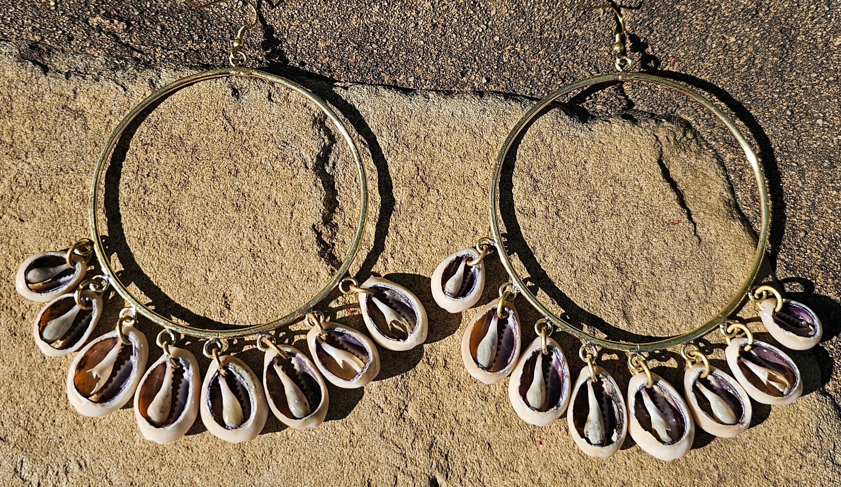 Medium Cascading Cowrie Shell Hoop Earrings