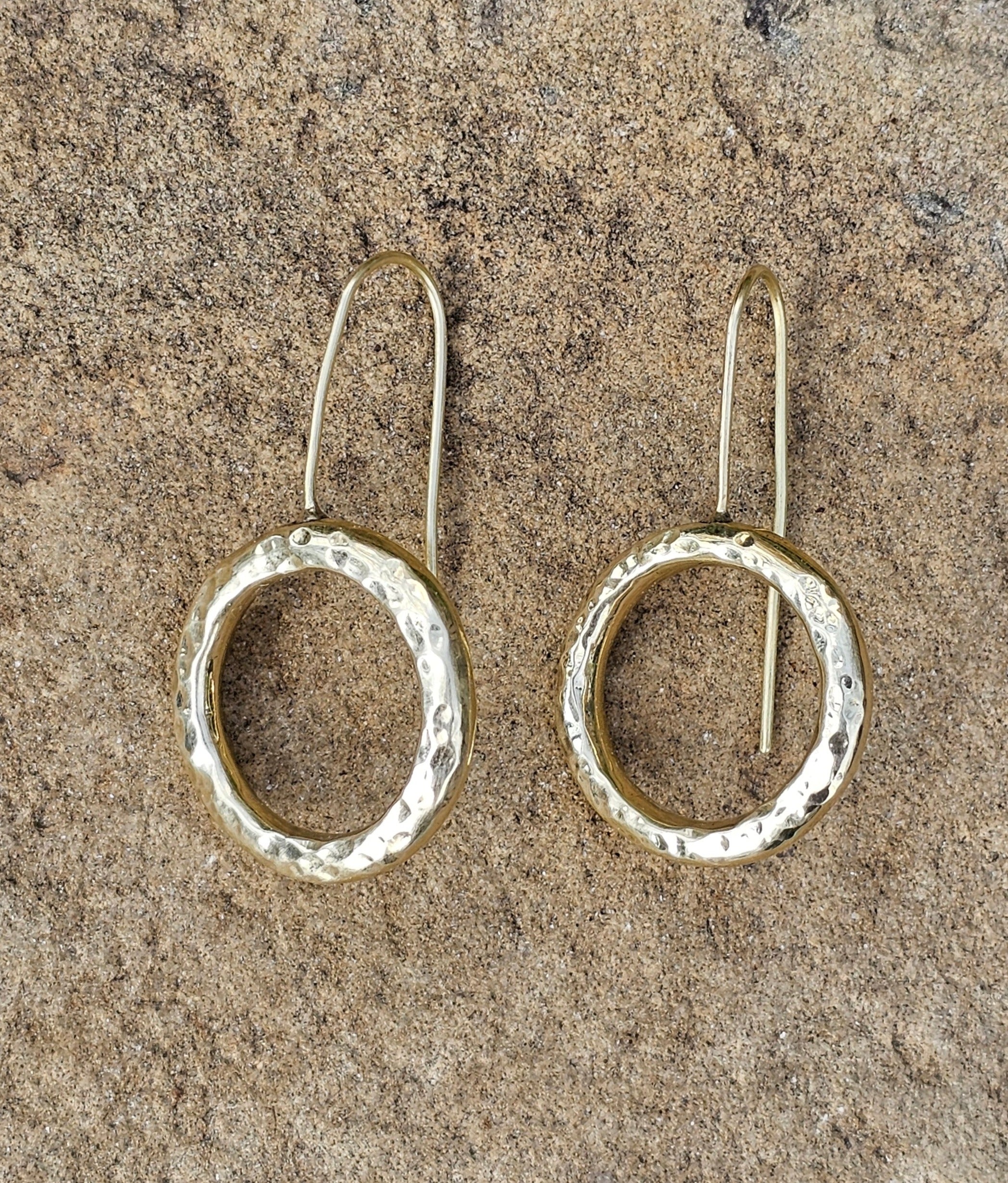 Hammered Halo Threader Brass Earrings