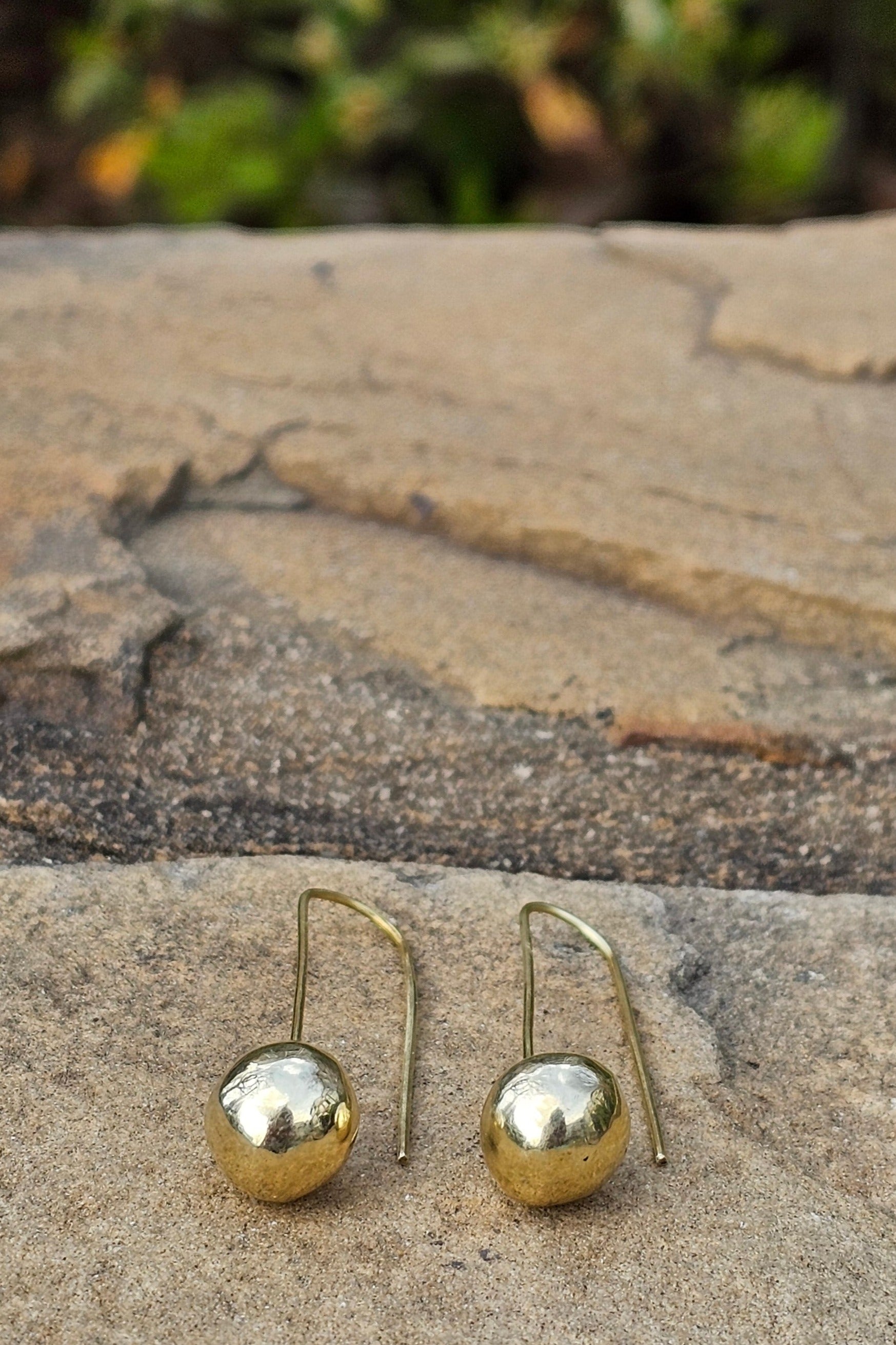 Smooth Sphere Threader Brass Earrings