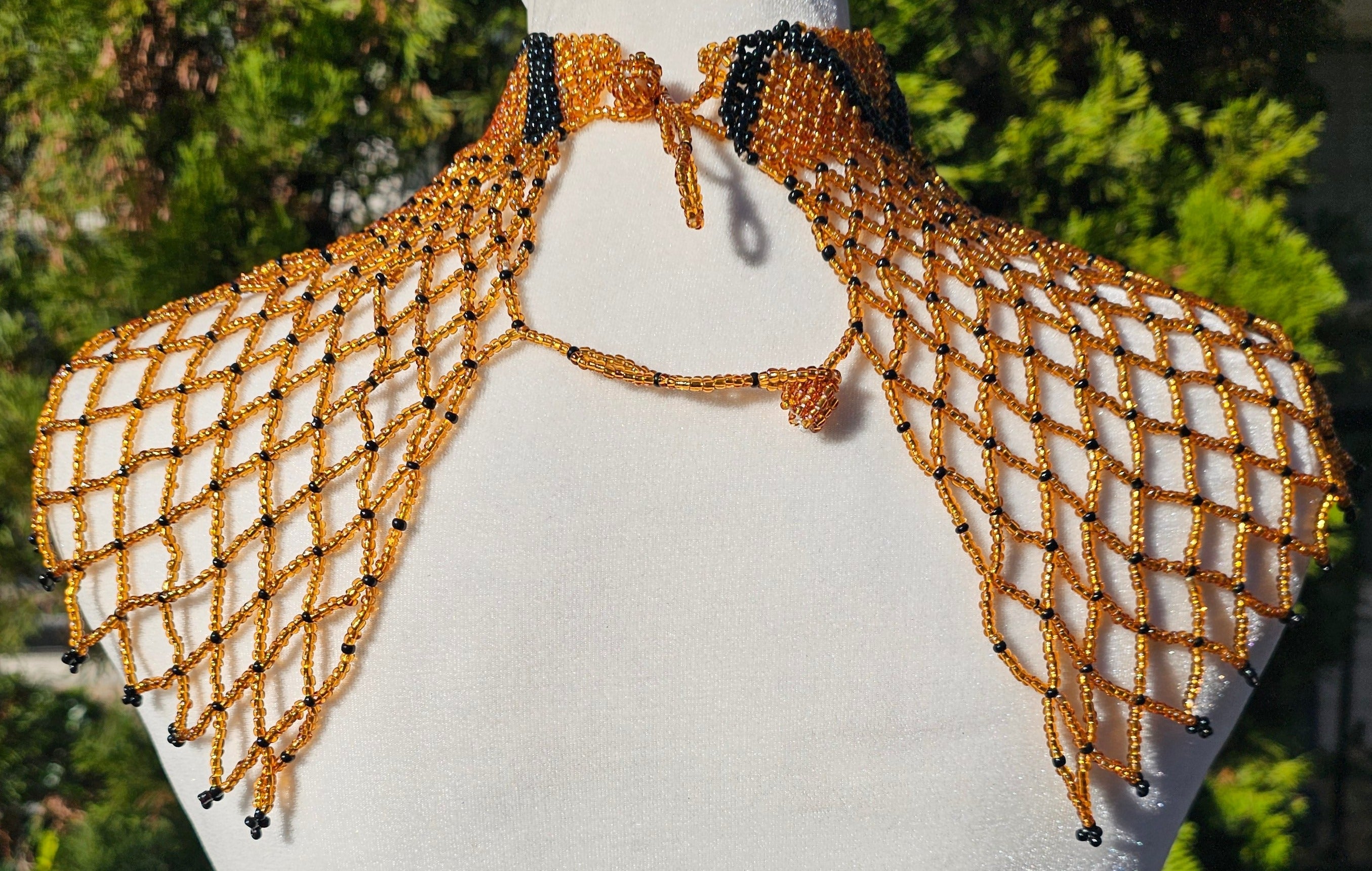 High Neck Gold & Black Beaded Collar Necklace