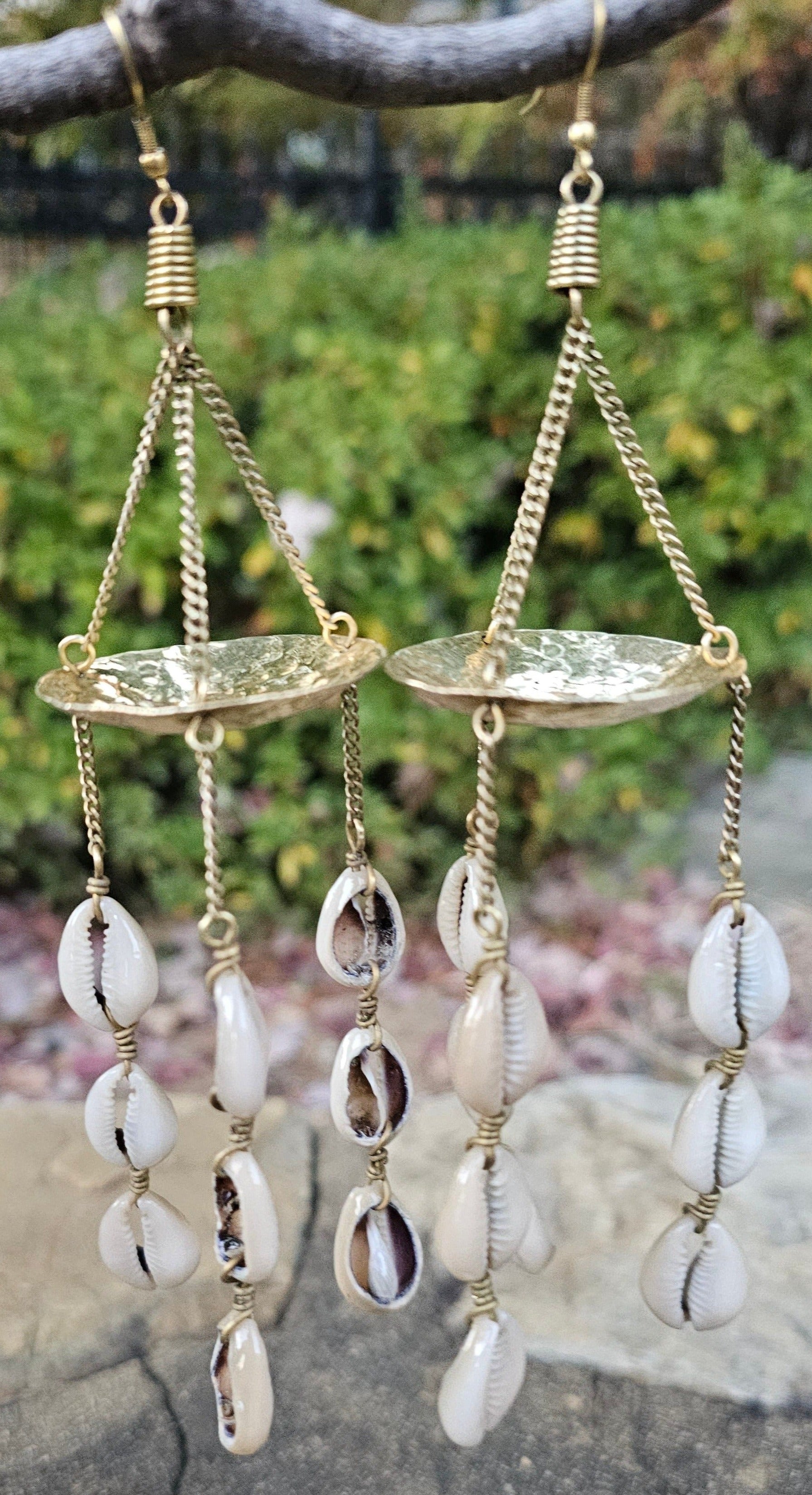 The Pendulum Cowrie Shell and Brass Earrings