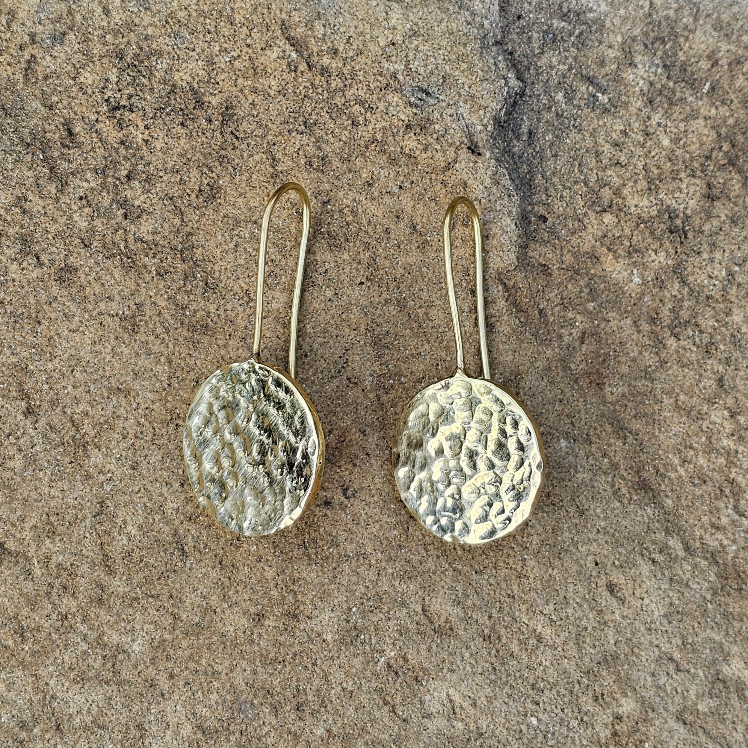 Hammered Circle Threader Brass Earrings