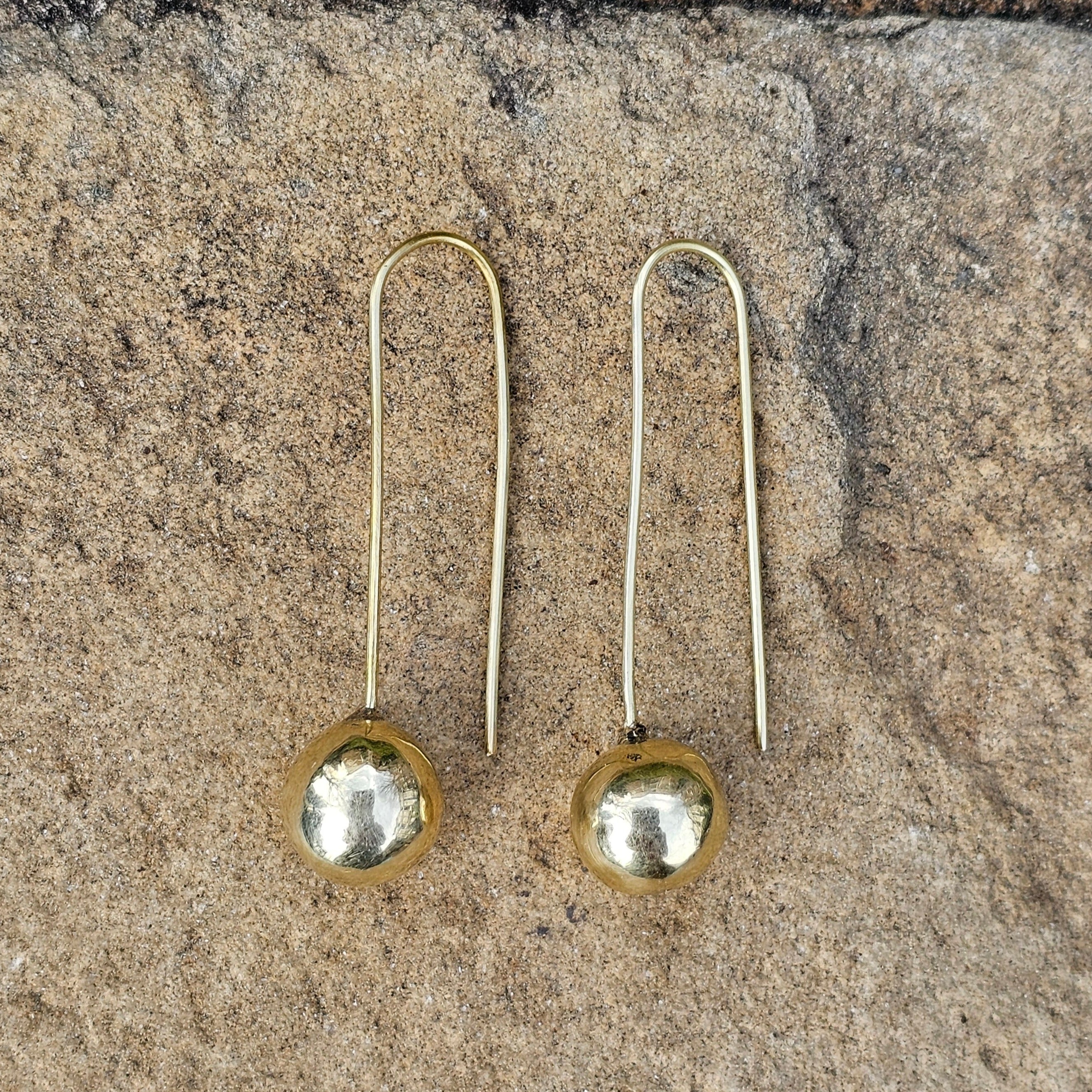 Smooth Sphere Threader Brass Earrings