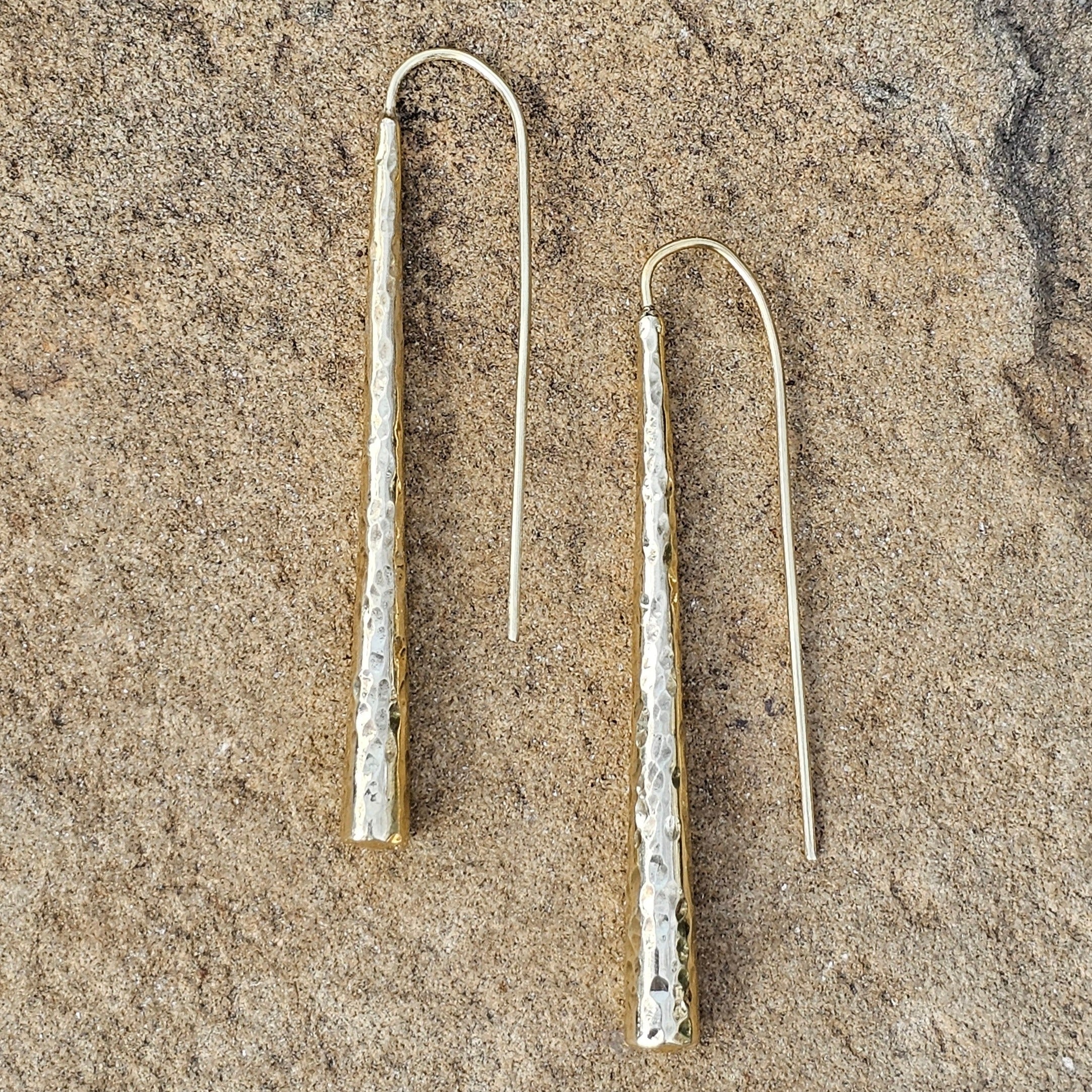 Hammered Peaks Threader Brass Earrings