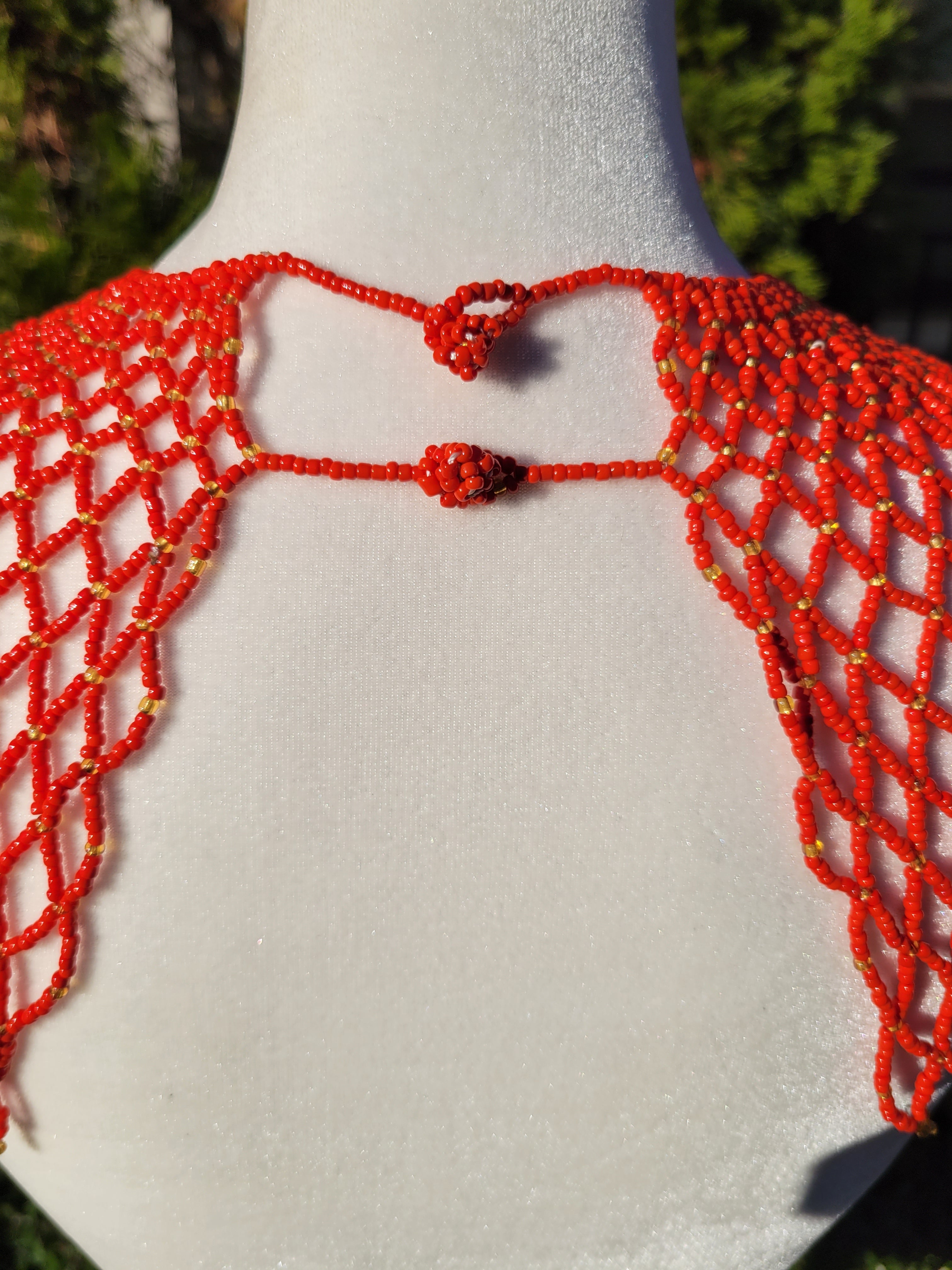 Red & Gold Beaded Collar Necklace