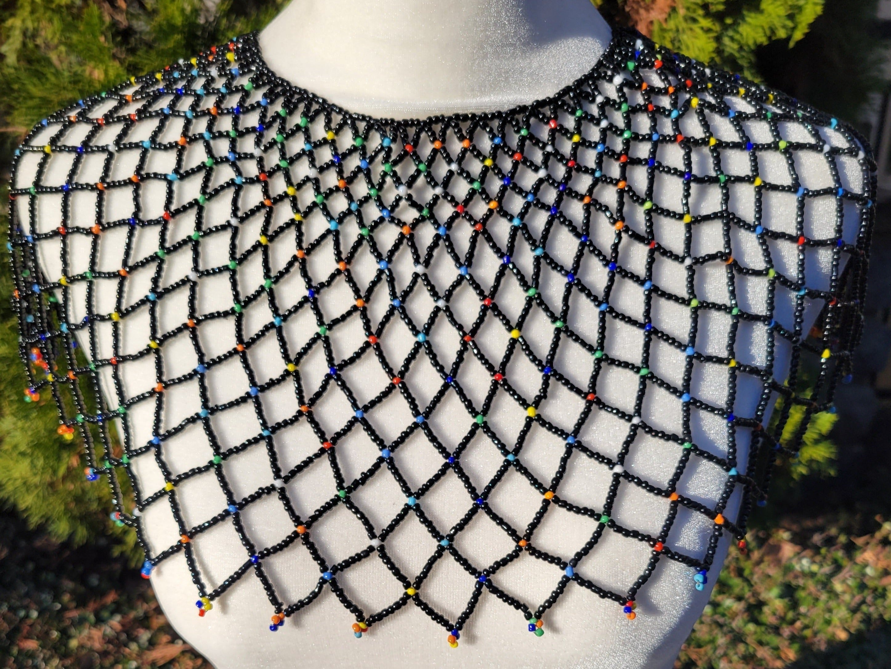 Black & Multicolored Beaded Collar Necklace