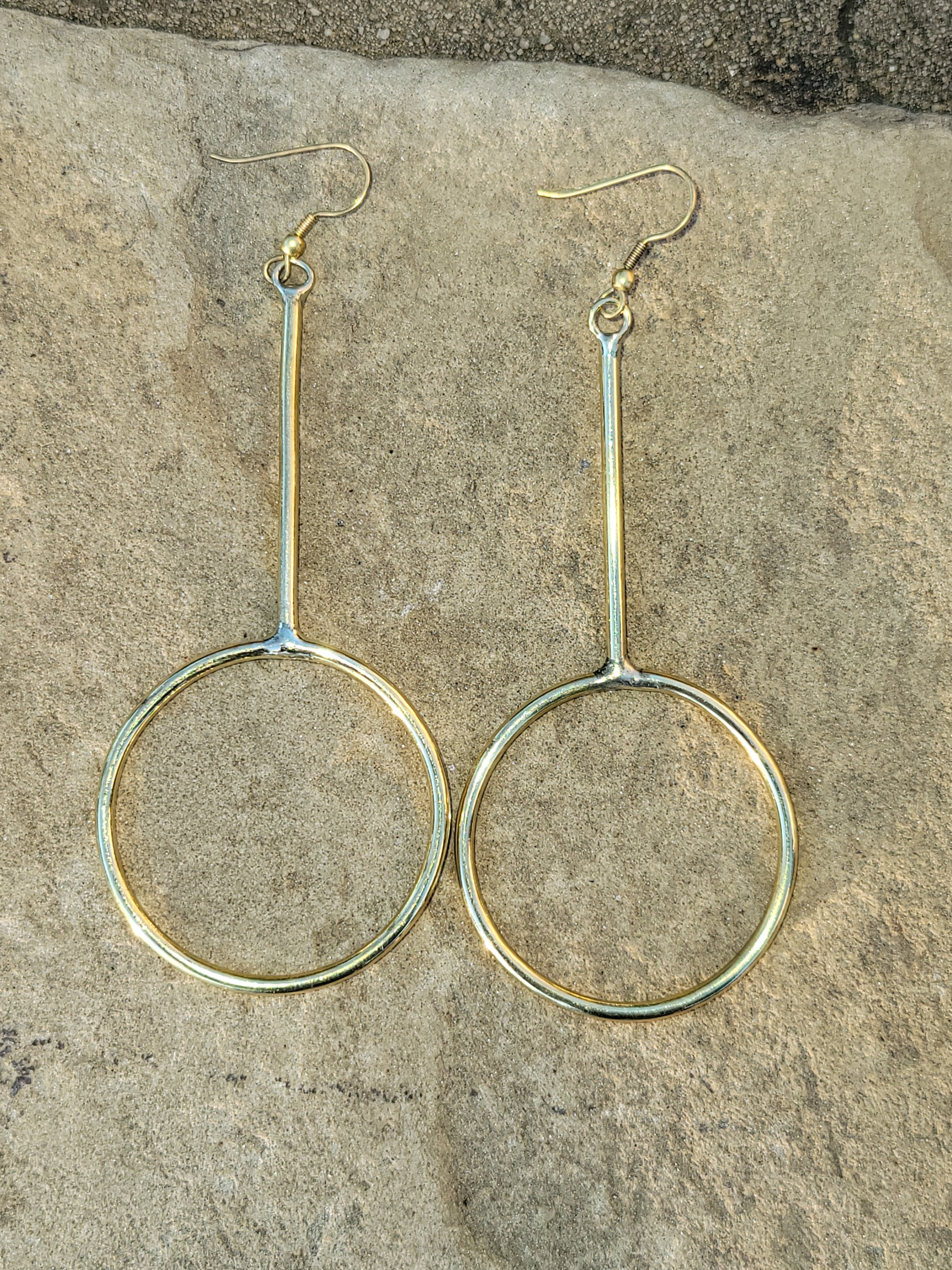 Large Linear Hoop Brass Earrings