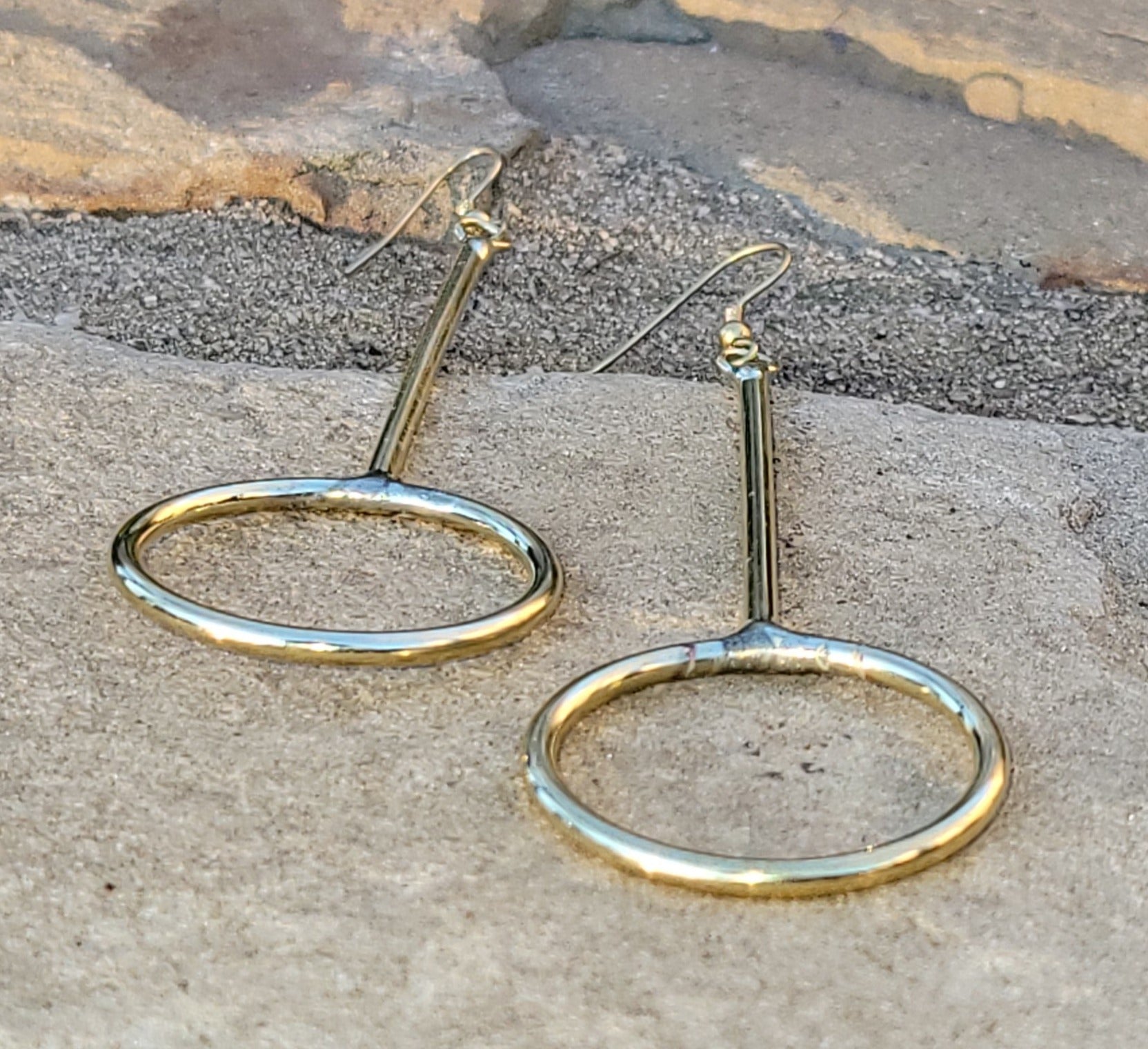 Small Linear Hoop Brass Earrings