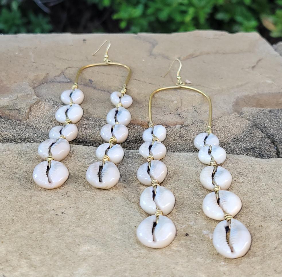 Shoulder Drape Cowrie Shell Earrings