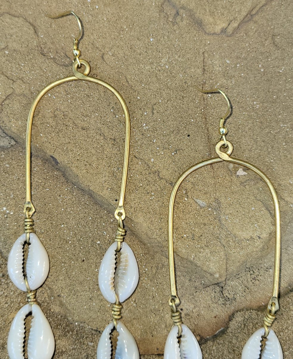 Shoulder Drape Cowrie Shell Earrings