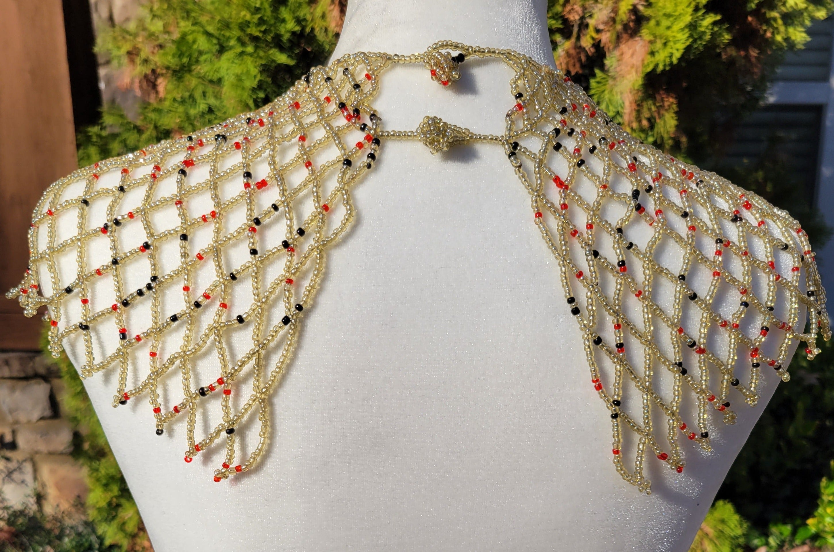 Clear with Red & Black Beaded Collar Necklace