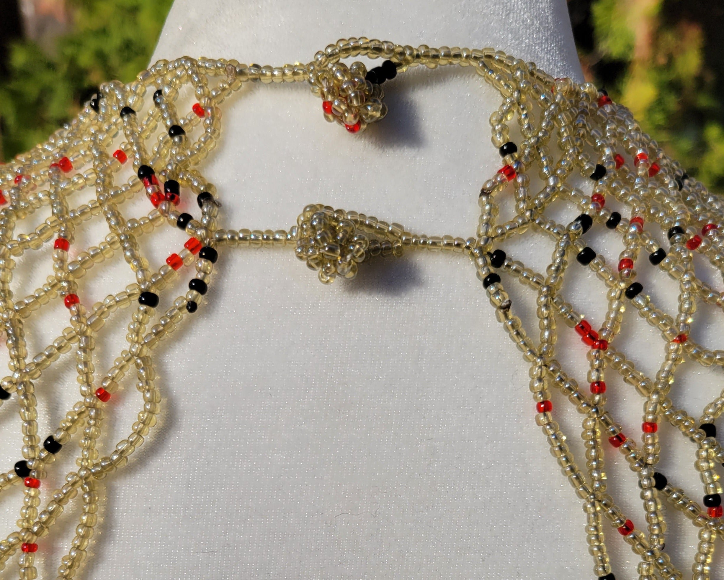 Clear with Red & Black Beaded Collar Necklace