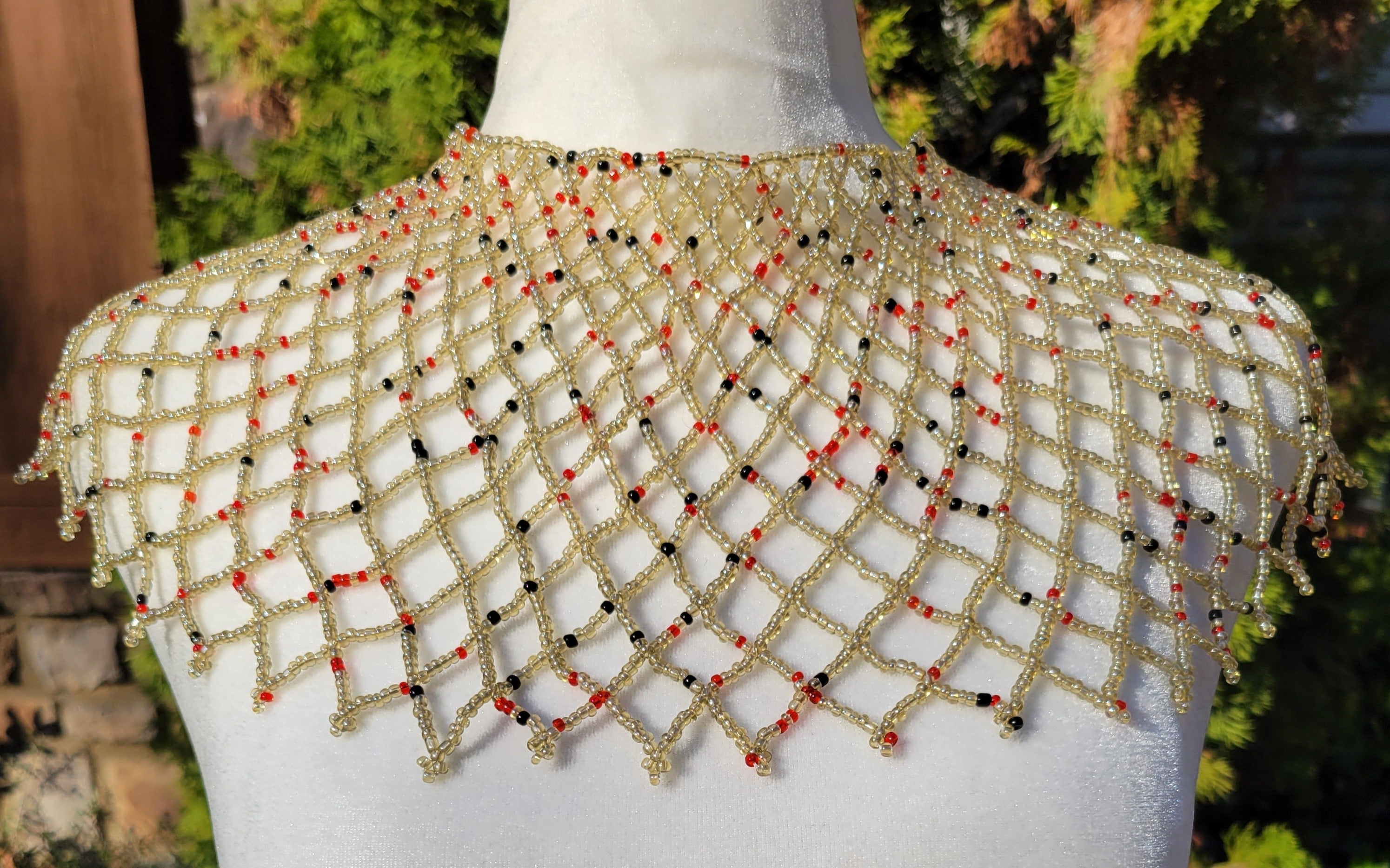 Clear with Red & Black Beaded Collar Necklace