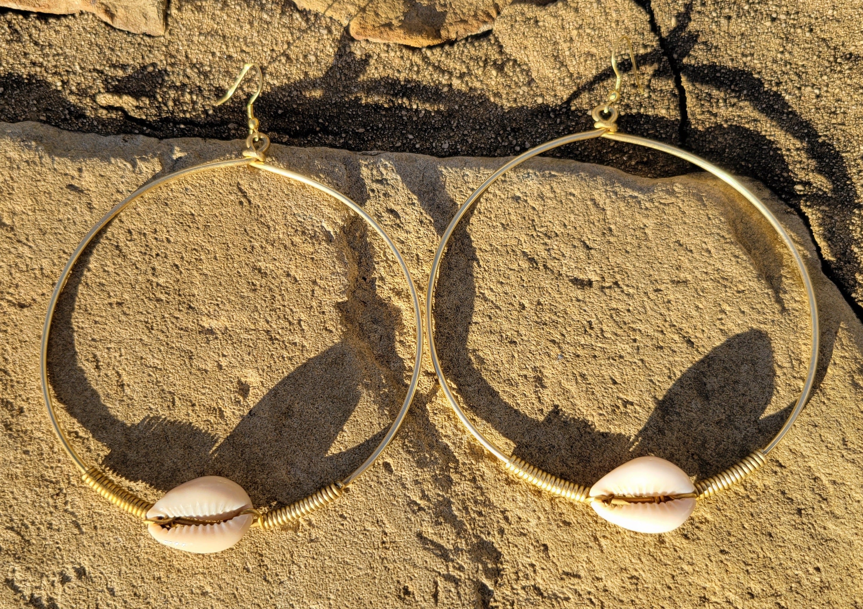 Single Cowrie Shell Hoop Earrings